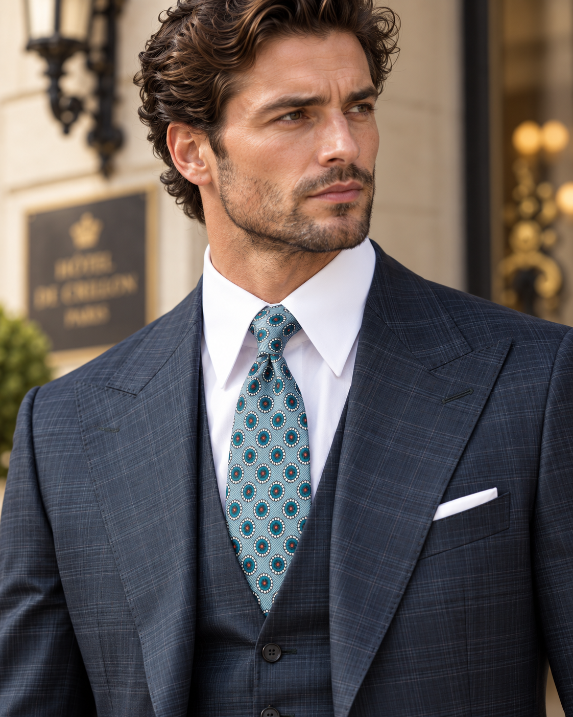 Dark green checked single-breasted modern-fit suit