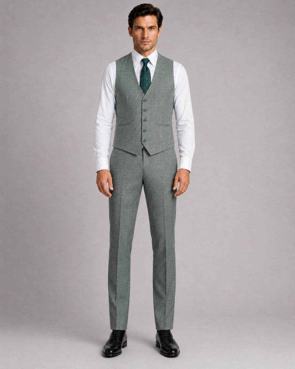 Grün gemustert Modern Fit Einreihiger Anzug