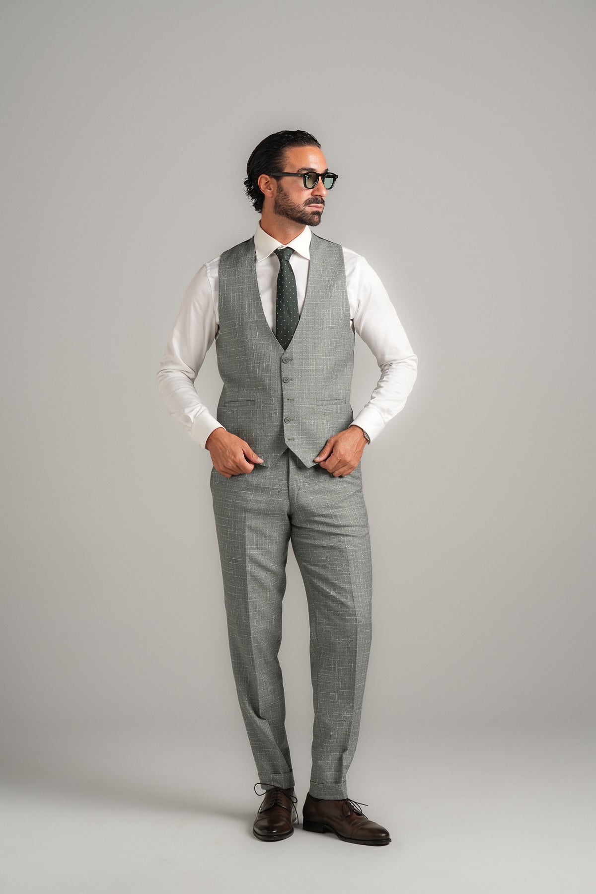 Hellgrüner Slim-Fit-Dreiteiler aus Super-130s-Wolle