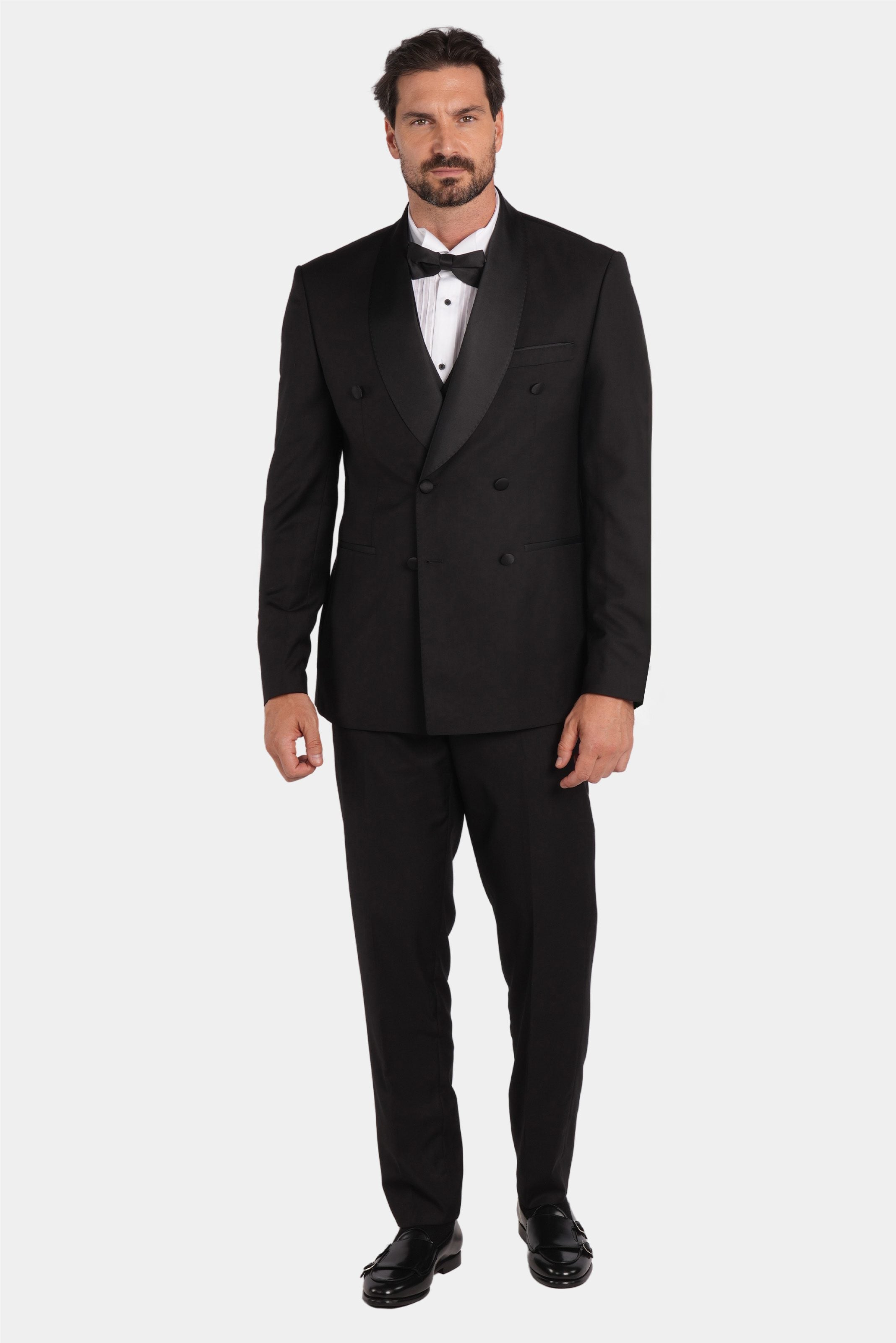 Schwarzer Slim Fit Doppelreihiger Smokinganzug