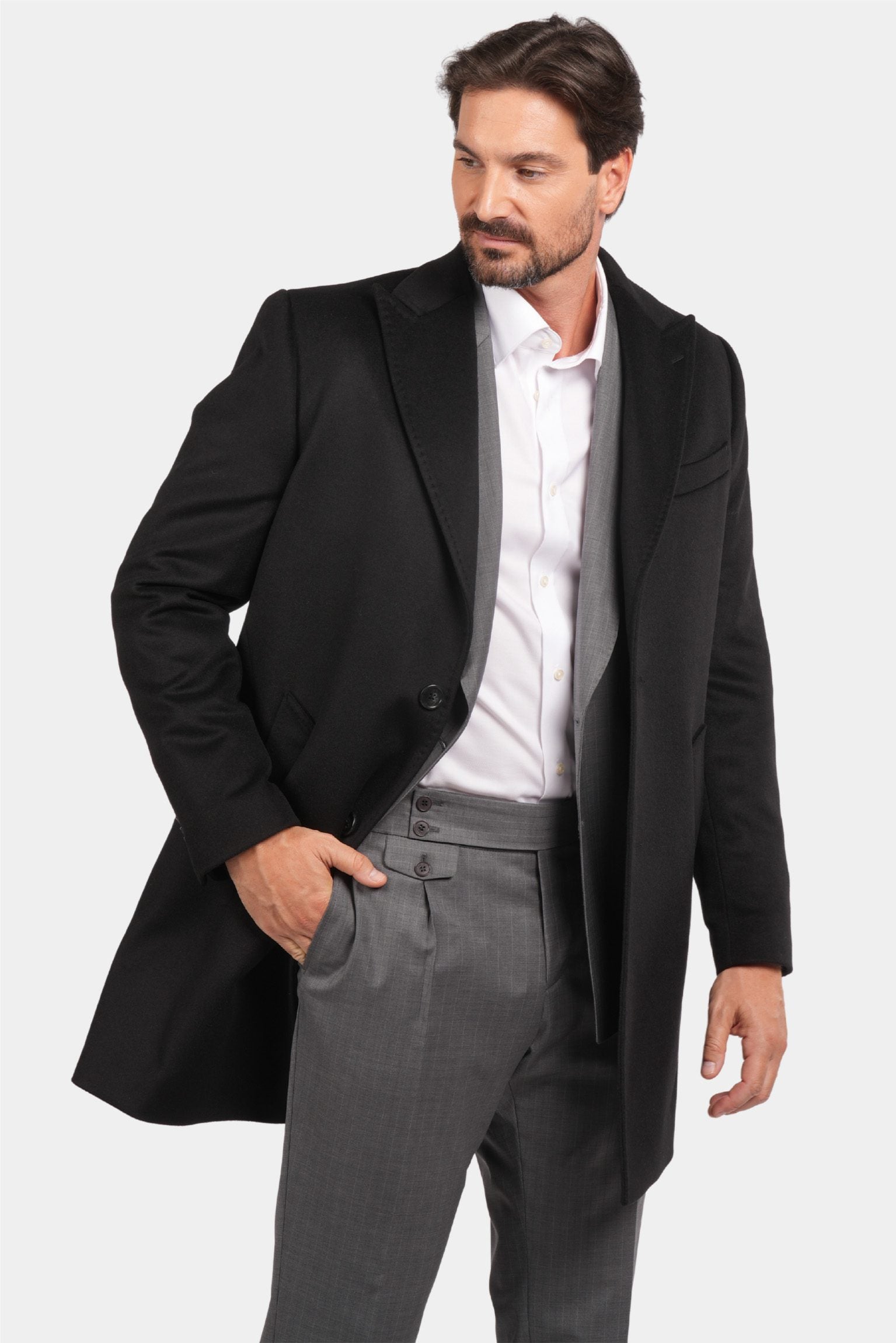 Schwarzer Italienischer Wollmantel