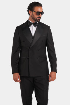 Schwarzer Slim Fit Doppelreihiger Smokinganzug