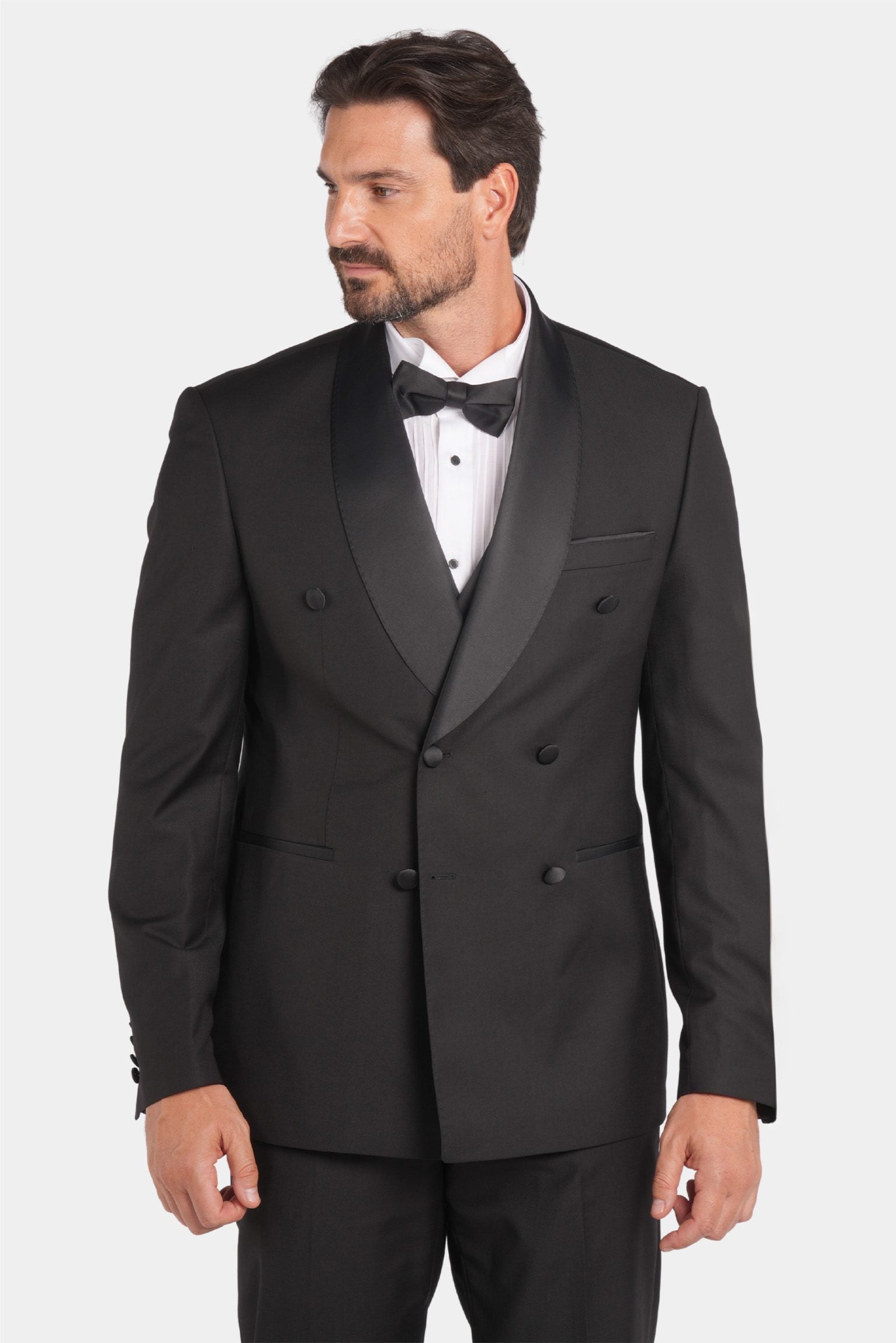 Schwarzer Slim Fit Doppelreihiger Smokinganzug