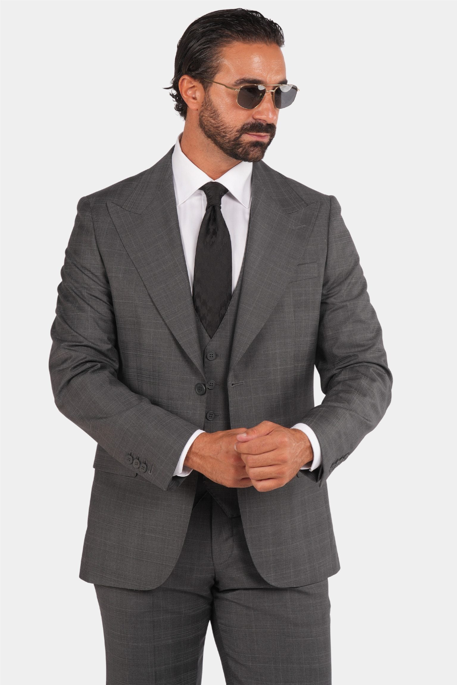 Grauer karierter Anzug Modern Fit Einreiher