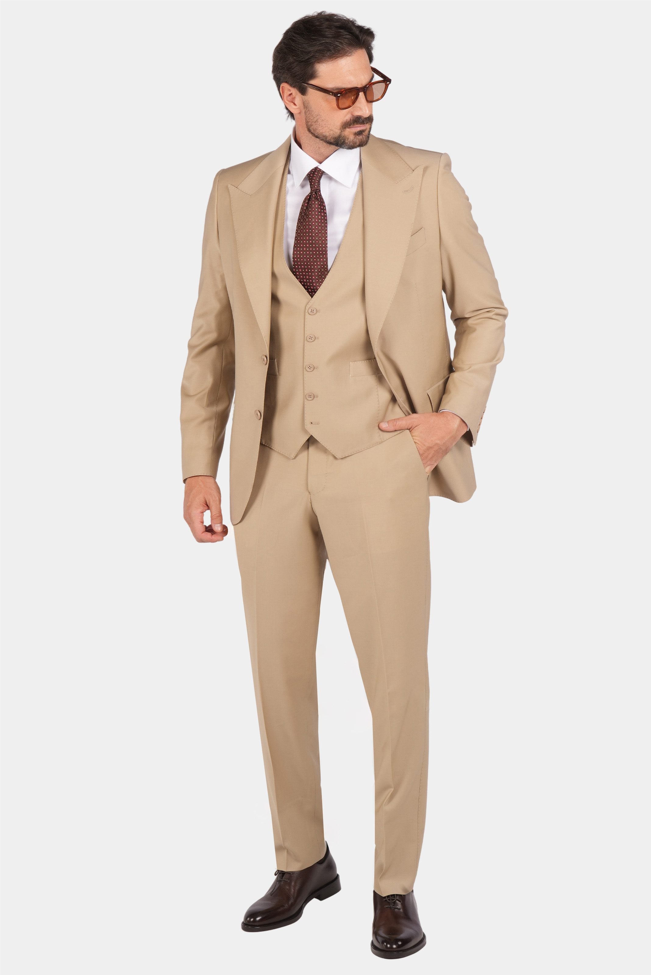 Beige Modern Fit Einreihiger Handarbeit