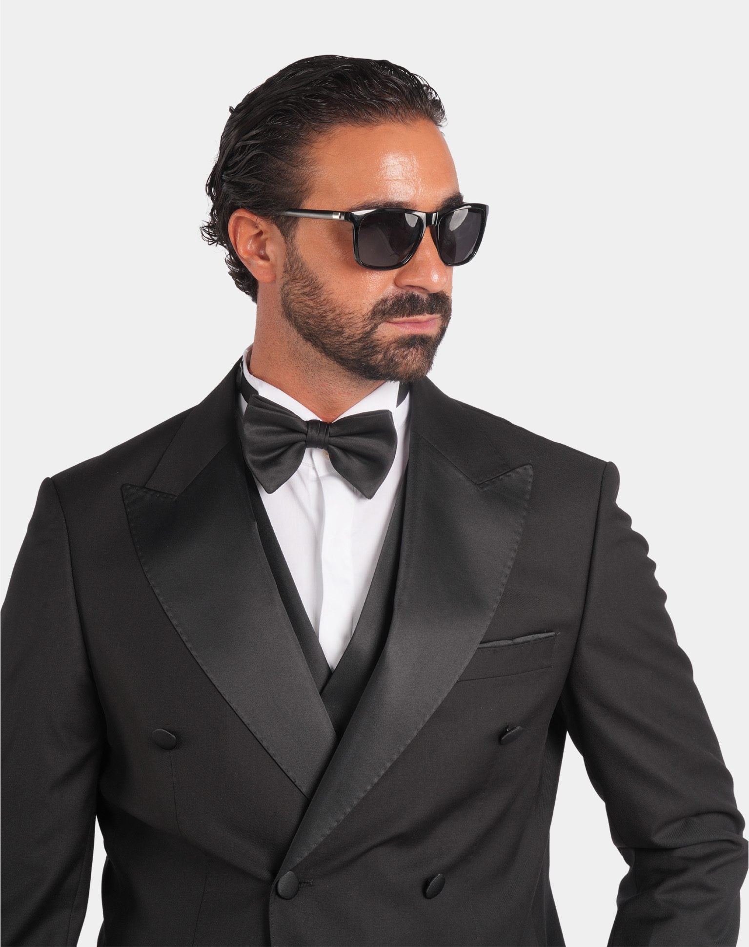 Schwarzer Slim Fit Doppelreihiger Smokinganzug