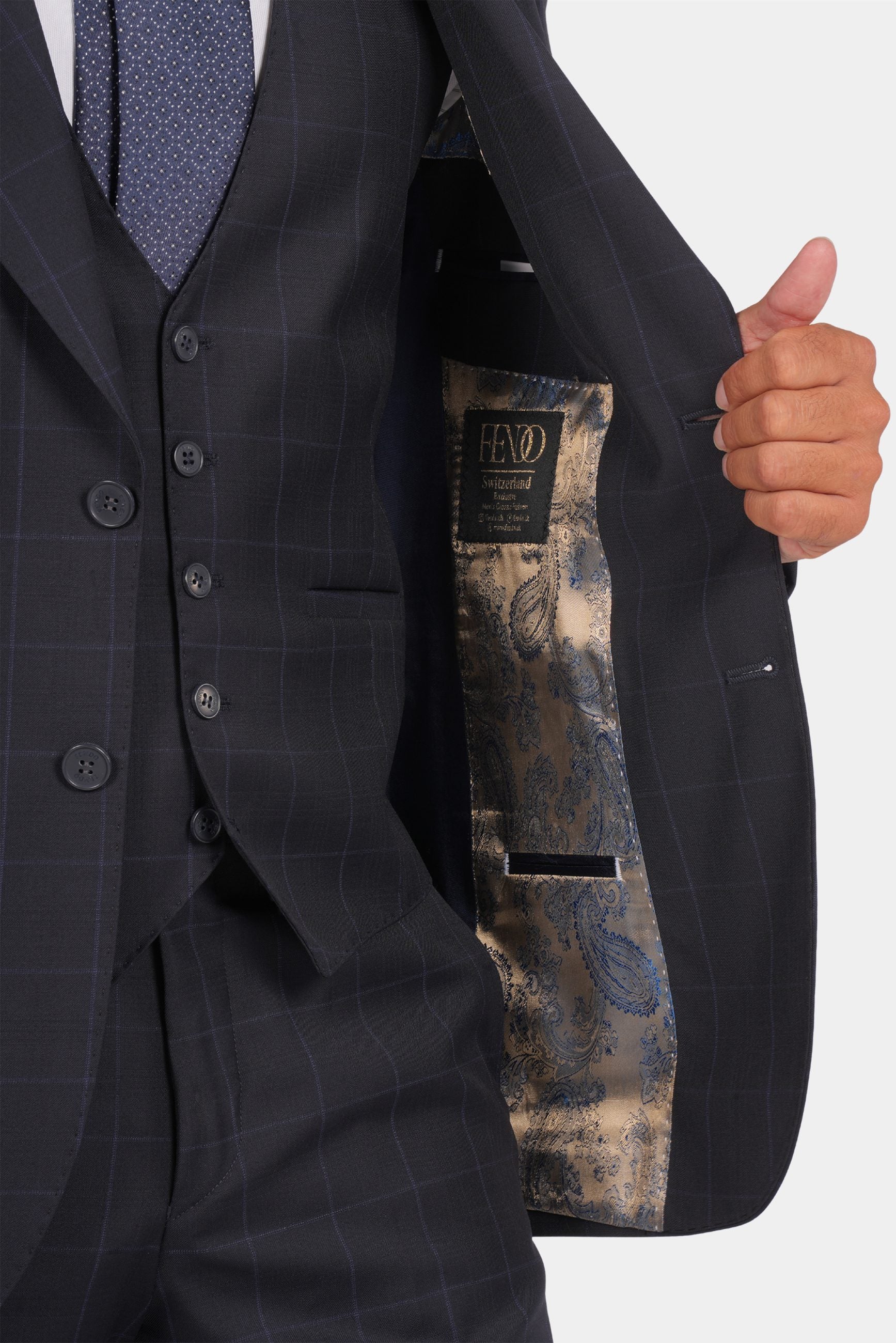 Dunkelblauer kariertes Modern-Fit-Einreiher-Anzug
