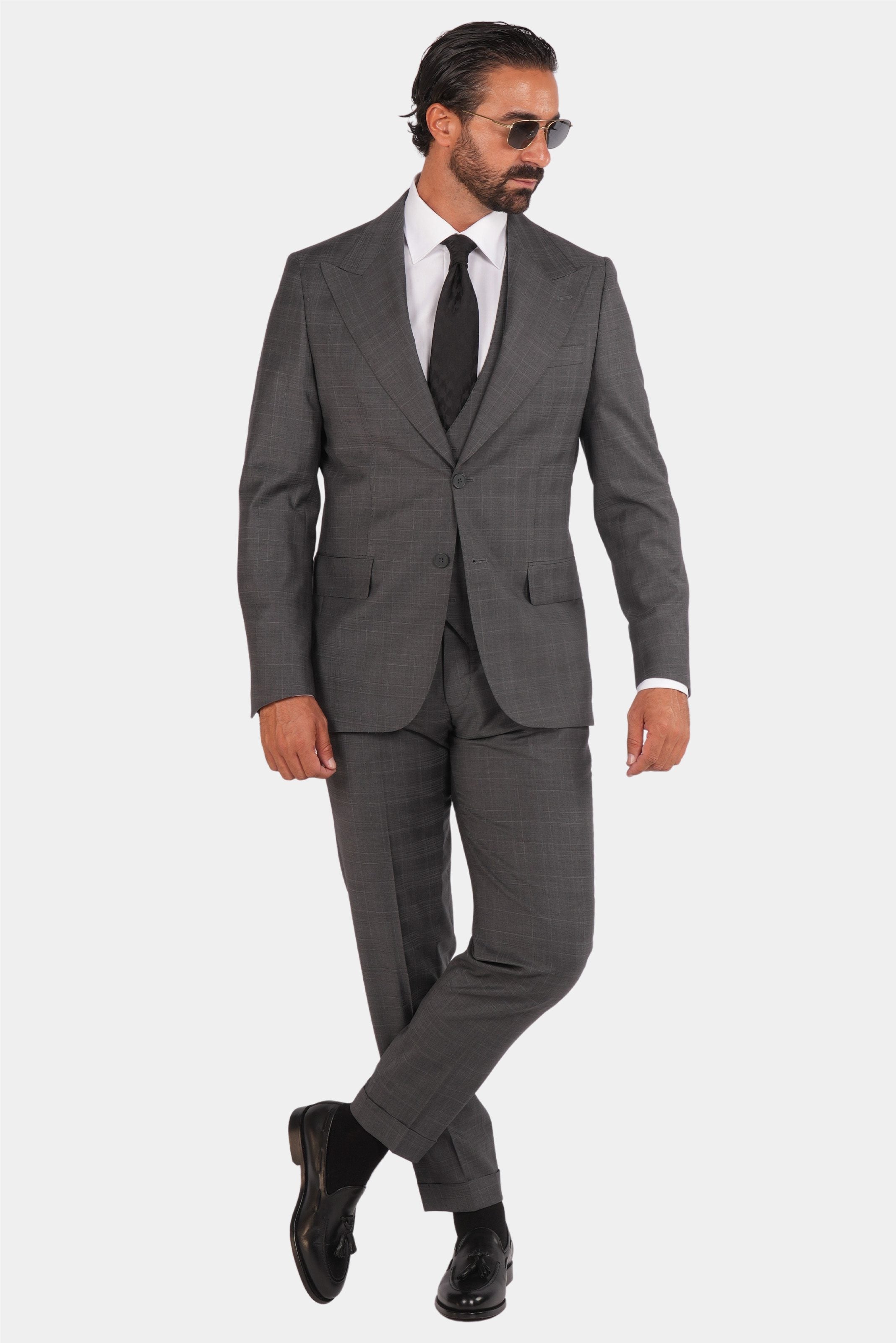 Grauer karierter Anzug Modern Fit Einreiher