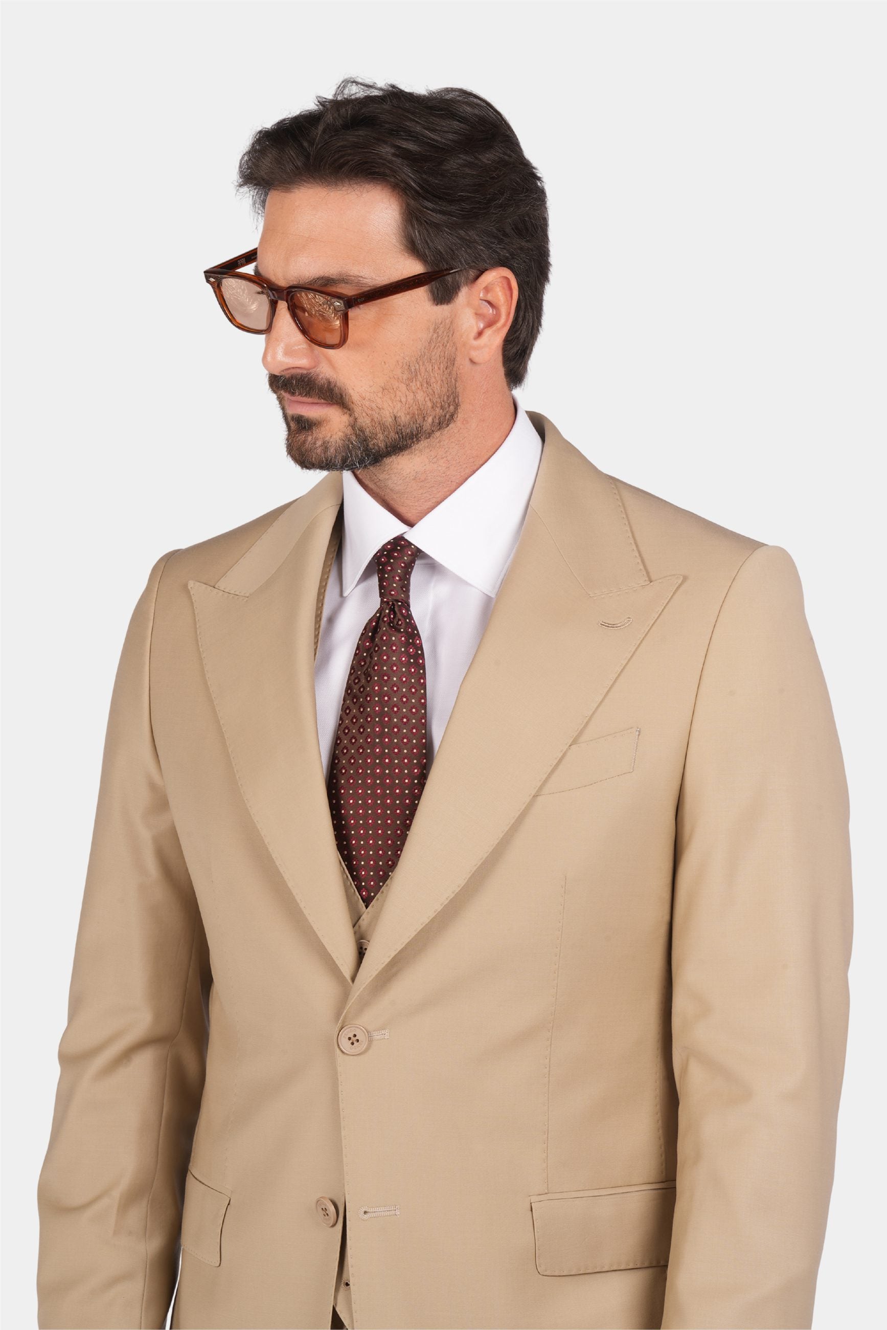 Beige Modern Fit Einreihiger Handarbeit