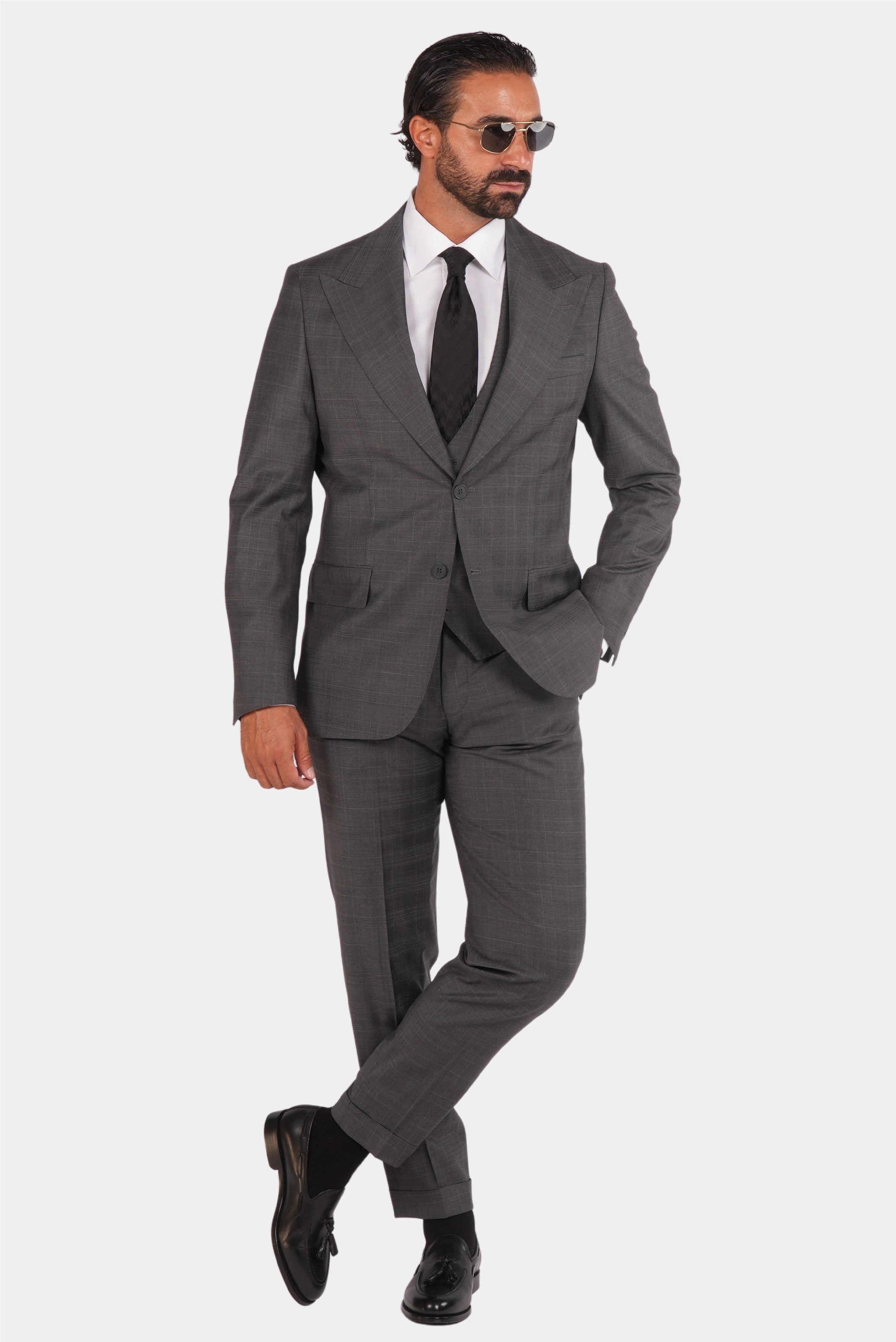 Grauer karierter Anzug Modern Fit Einreiher