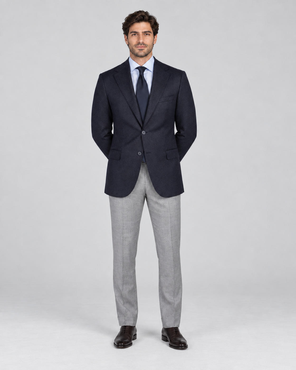 Dark blue single-breasted blazer made of pure wool