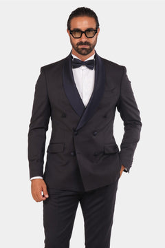 Dunkelblaue Slim Fit Doppelreihige Smoking-Anzug