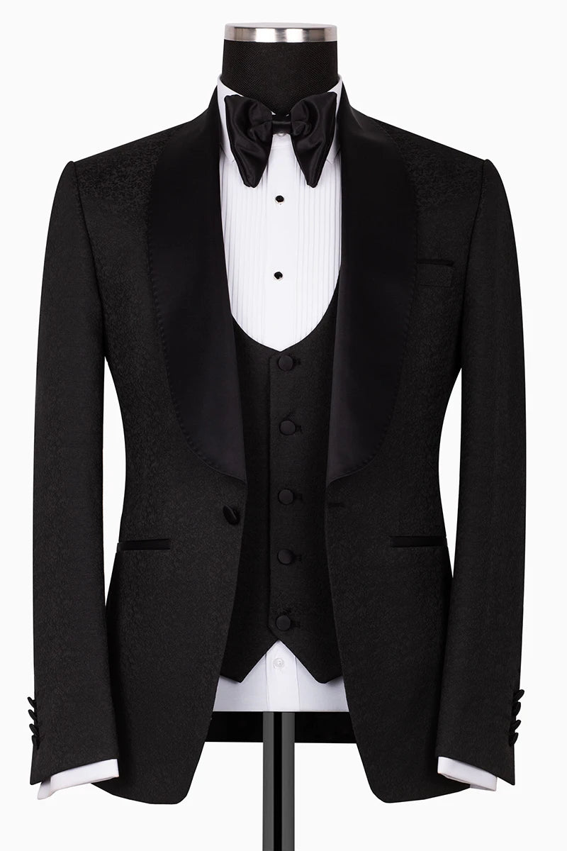 Smoking Herren Schwarz – Edler Anzug mit Strukturstoff Satin-Revers