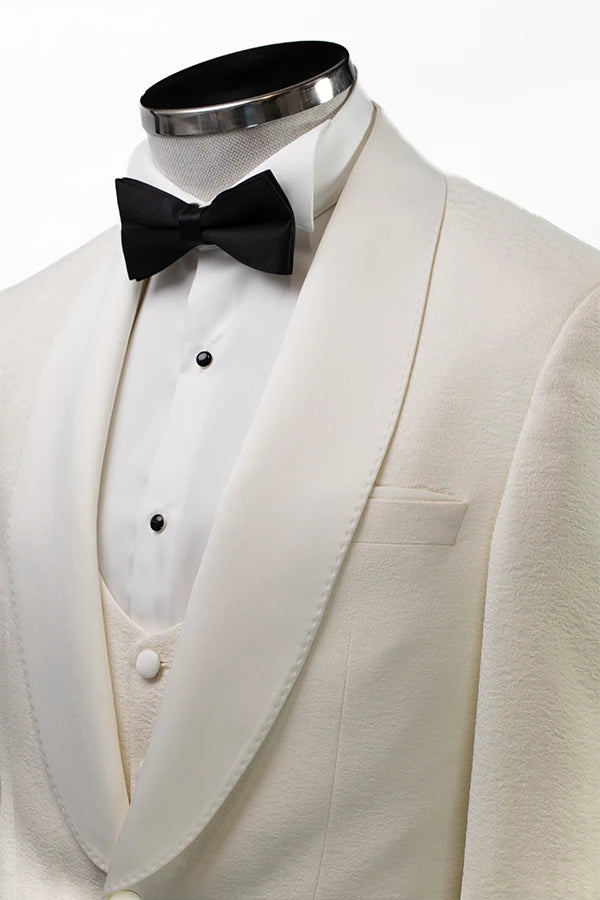 Smoking Herren Weiss – Hochzeitsanzug in Ivory mit Satin-Revers
