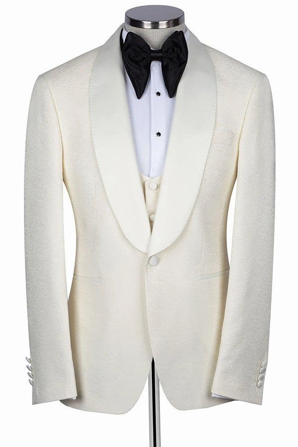 Smoking Herren Weiss – Hochzeitsanzug in Ivory mit Satin-Revers