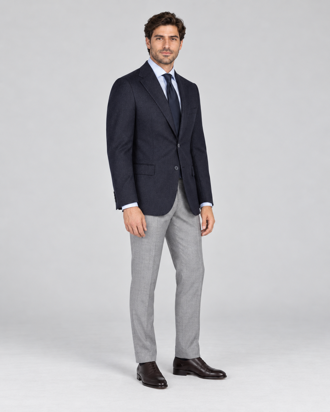 Dark blue single-breasted blazer made of pure wool