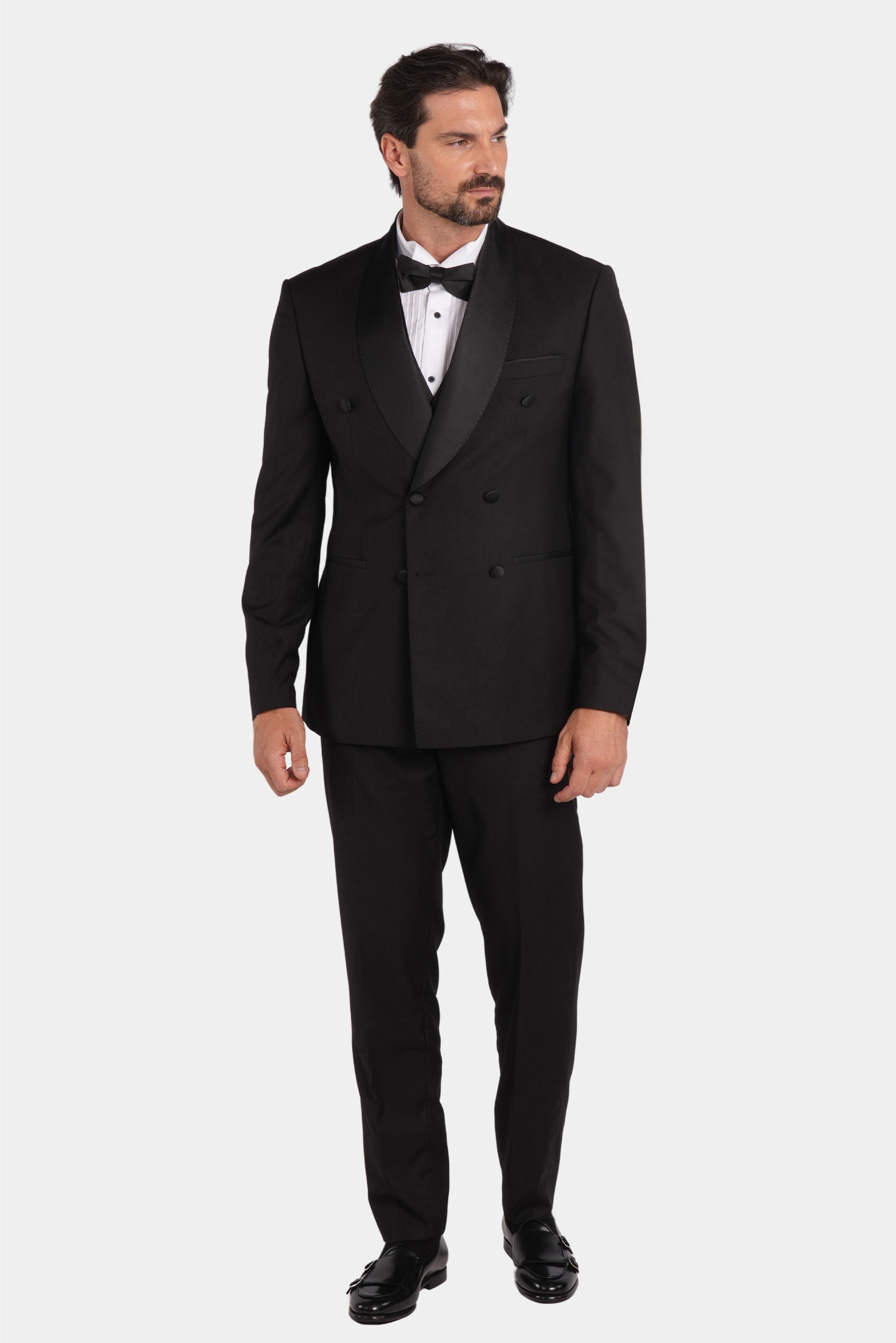 Schwarzer Slim Fit Doppelreihiger Smokinganzug