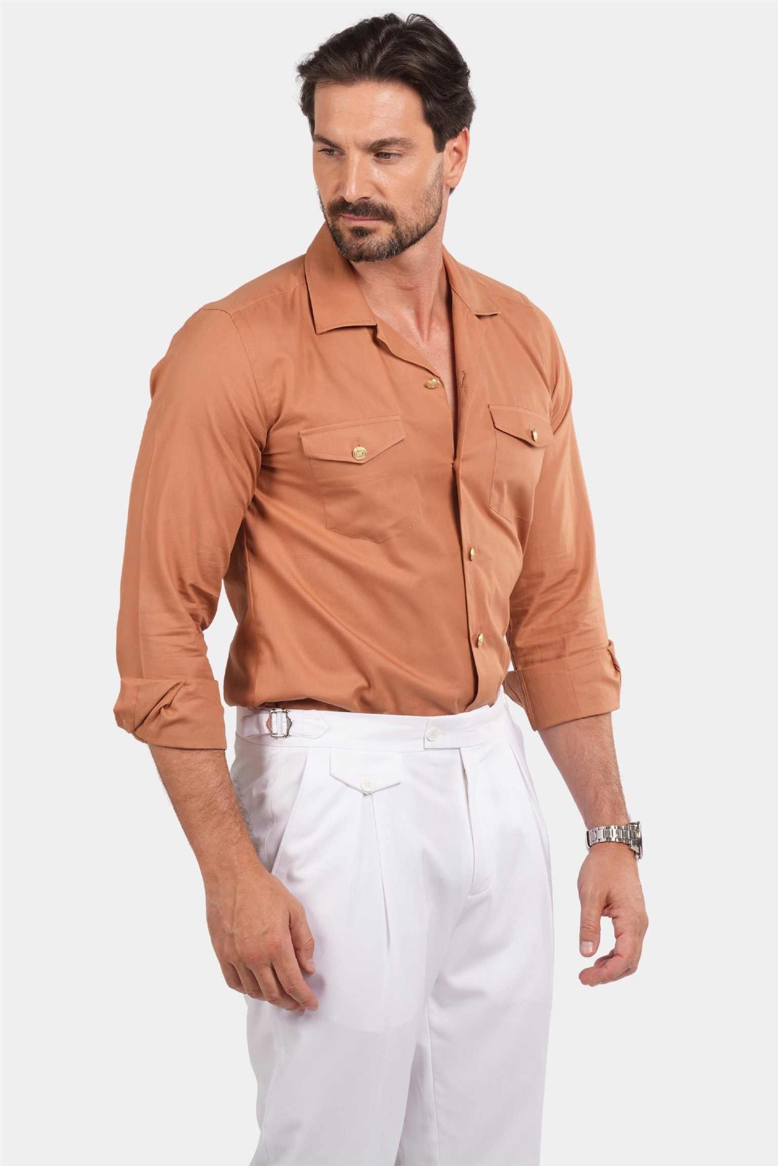 Orange Baumwoll-Safari-Hemd