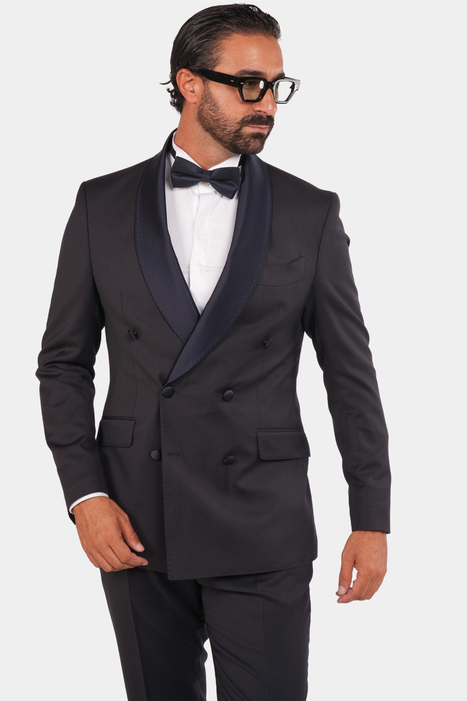 Dunkelblaue Slim Fit Doppelreihige Smoking-Anzug
