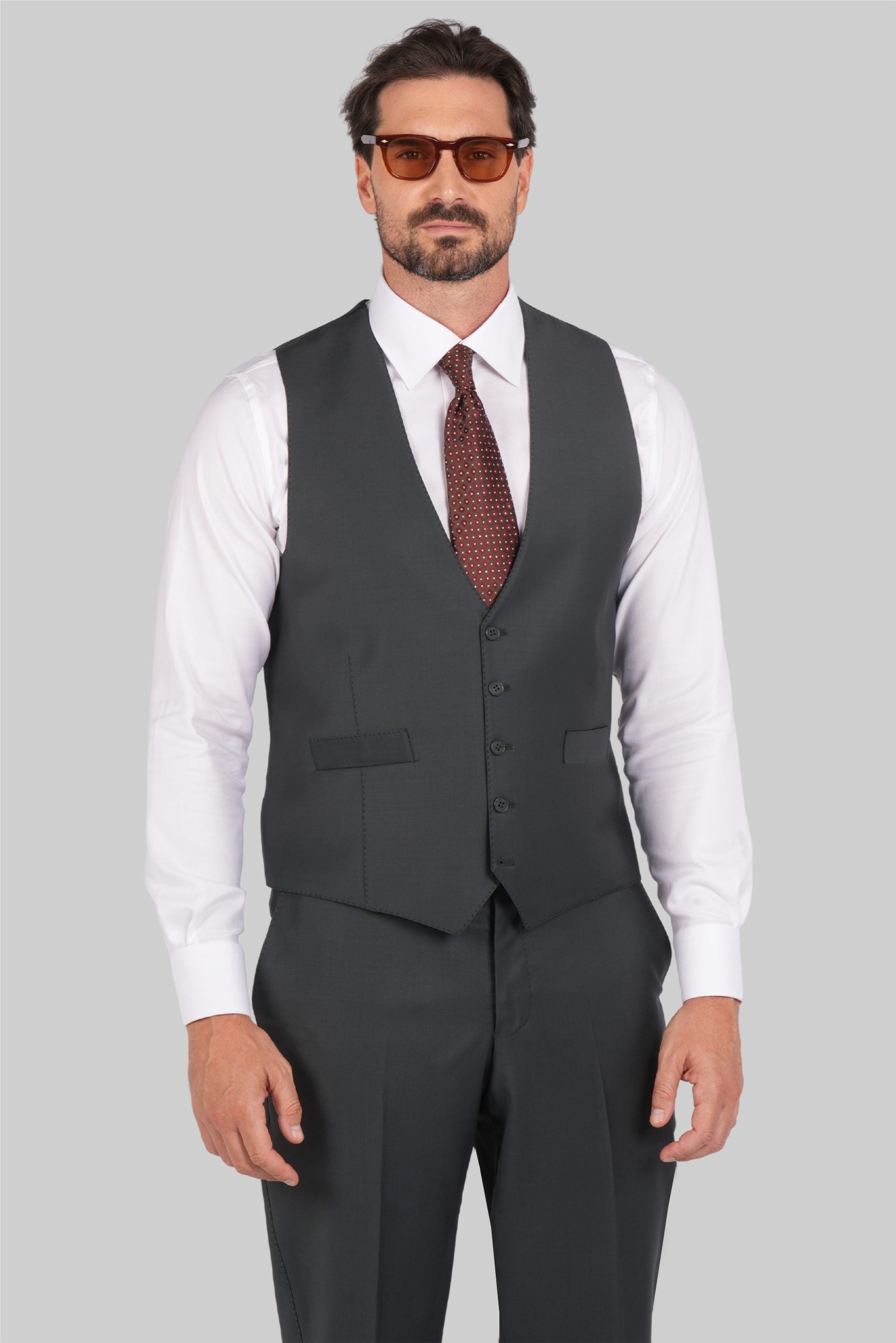 Dunkelgrün Modern Fit Einreihiger Handarbeit
