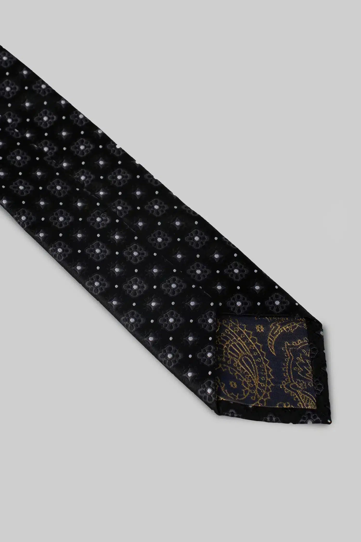Schwarze Krawatte und Einstecktuch mit Blumenmotiv aus Mikrofaser