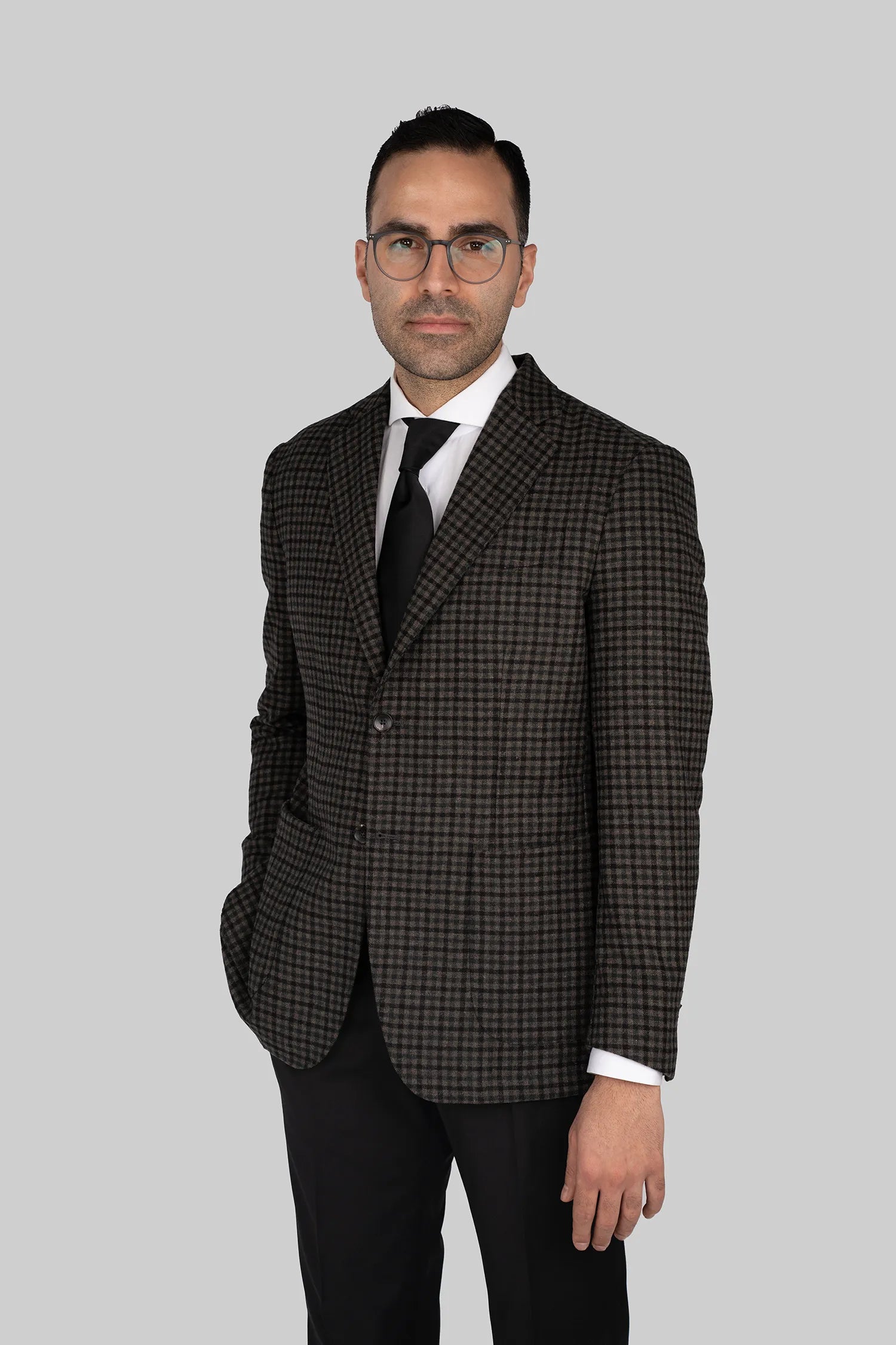 Dunkelgrünes Einreihiges Sakko aus Wollmischung