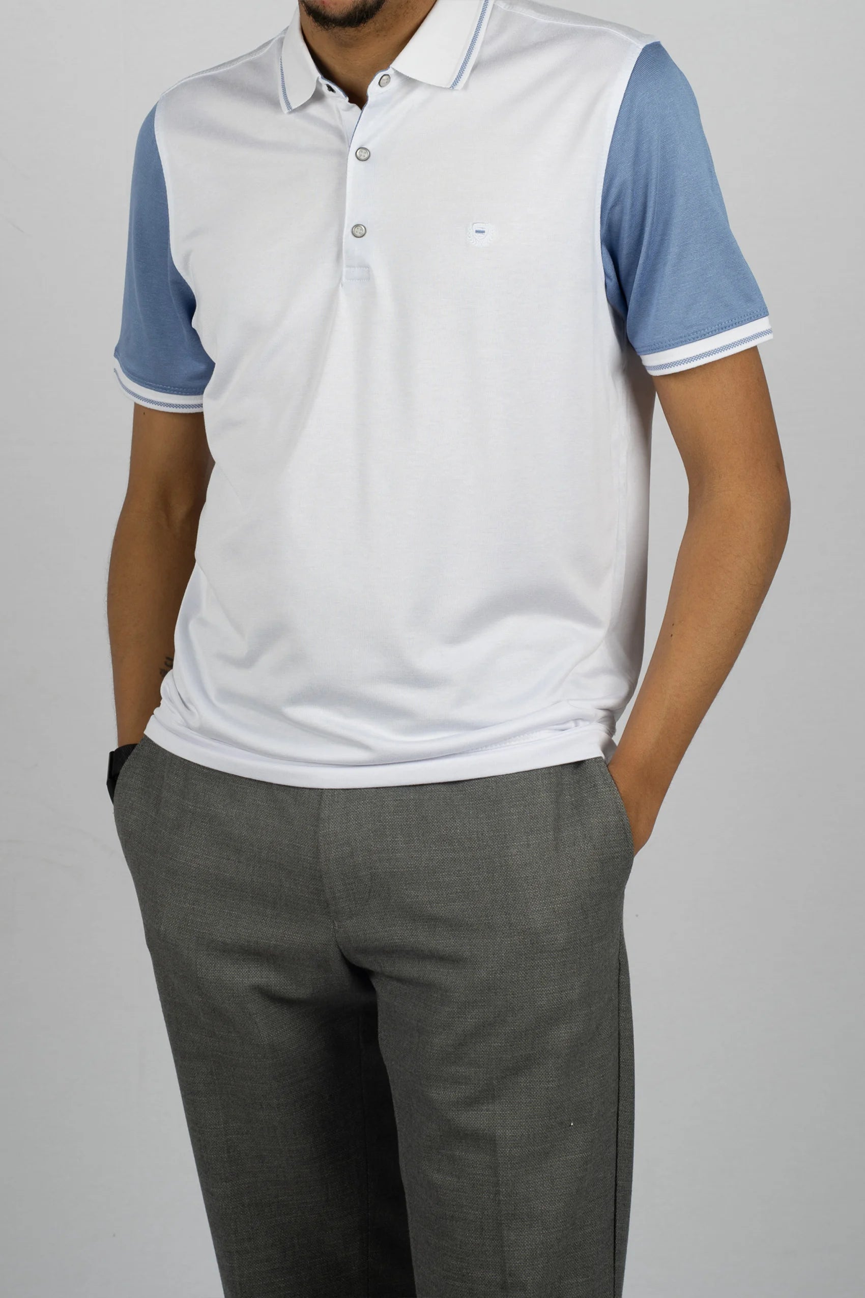 White and blue cotton polo shirt