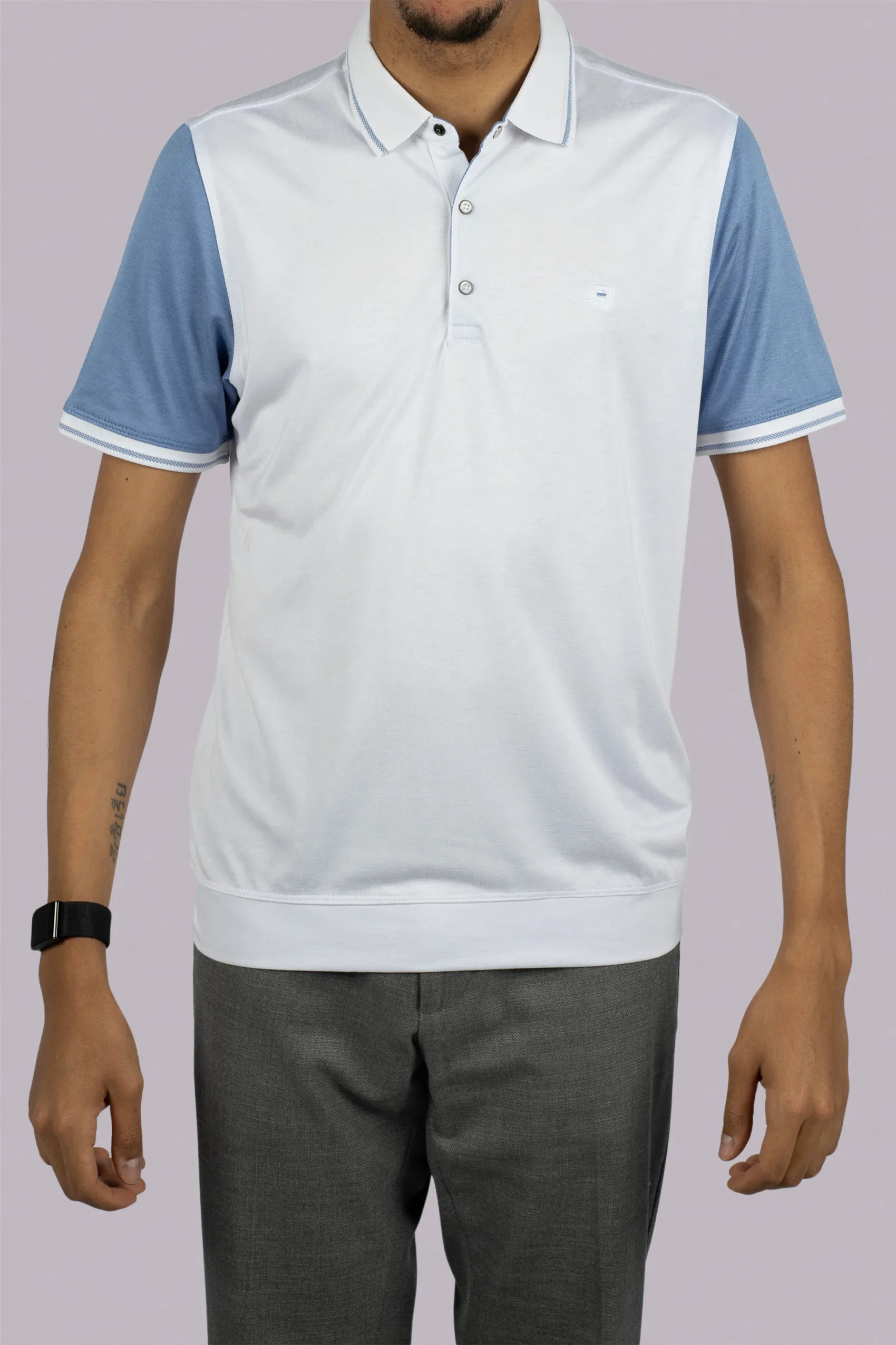 White and blue cotton polo shirt