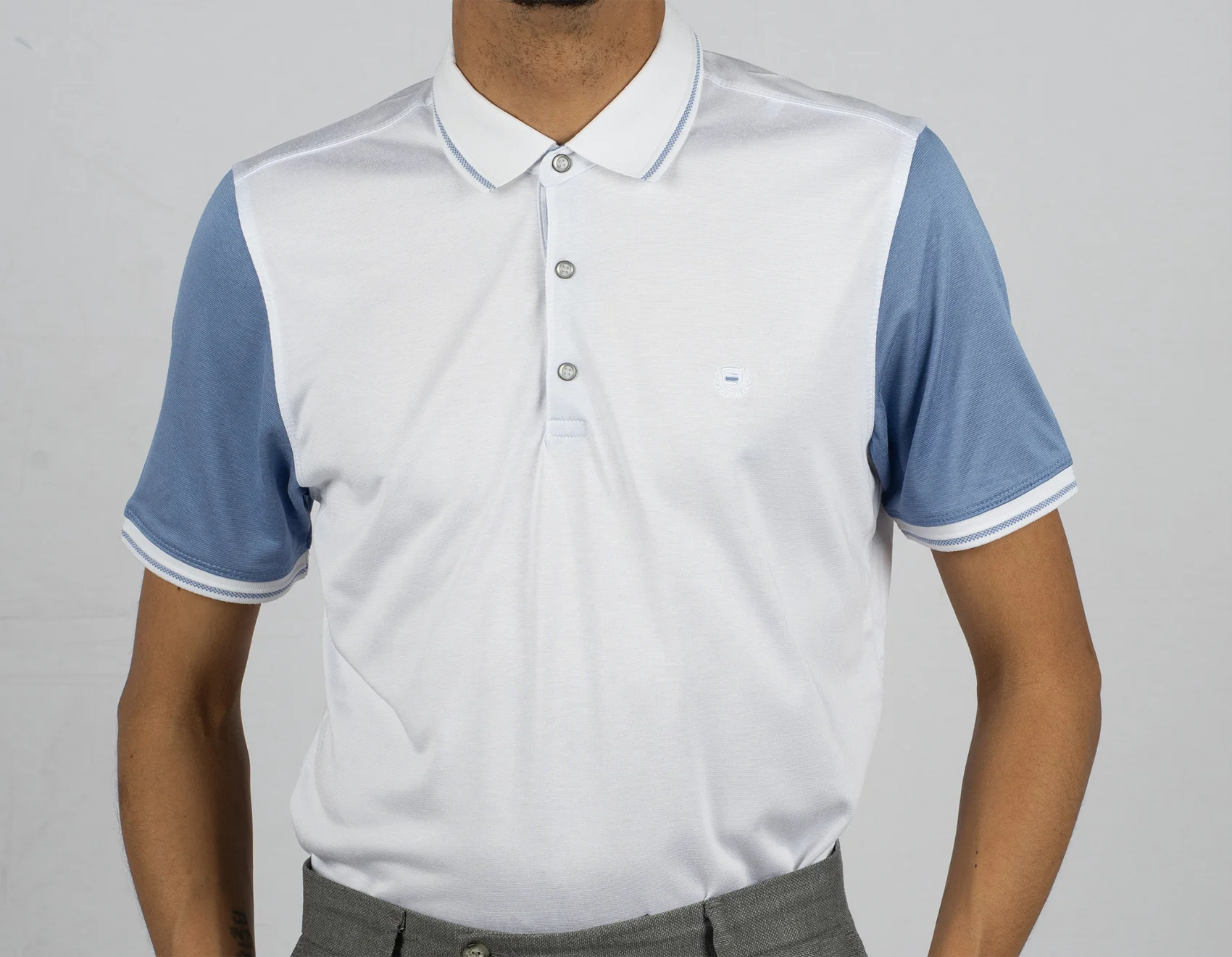 White and blue cotton polo shirt