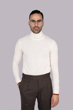 Cremefarbener italienischer Woll-Acryl-زenpullover