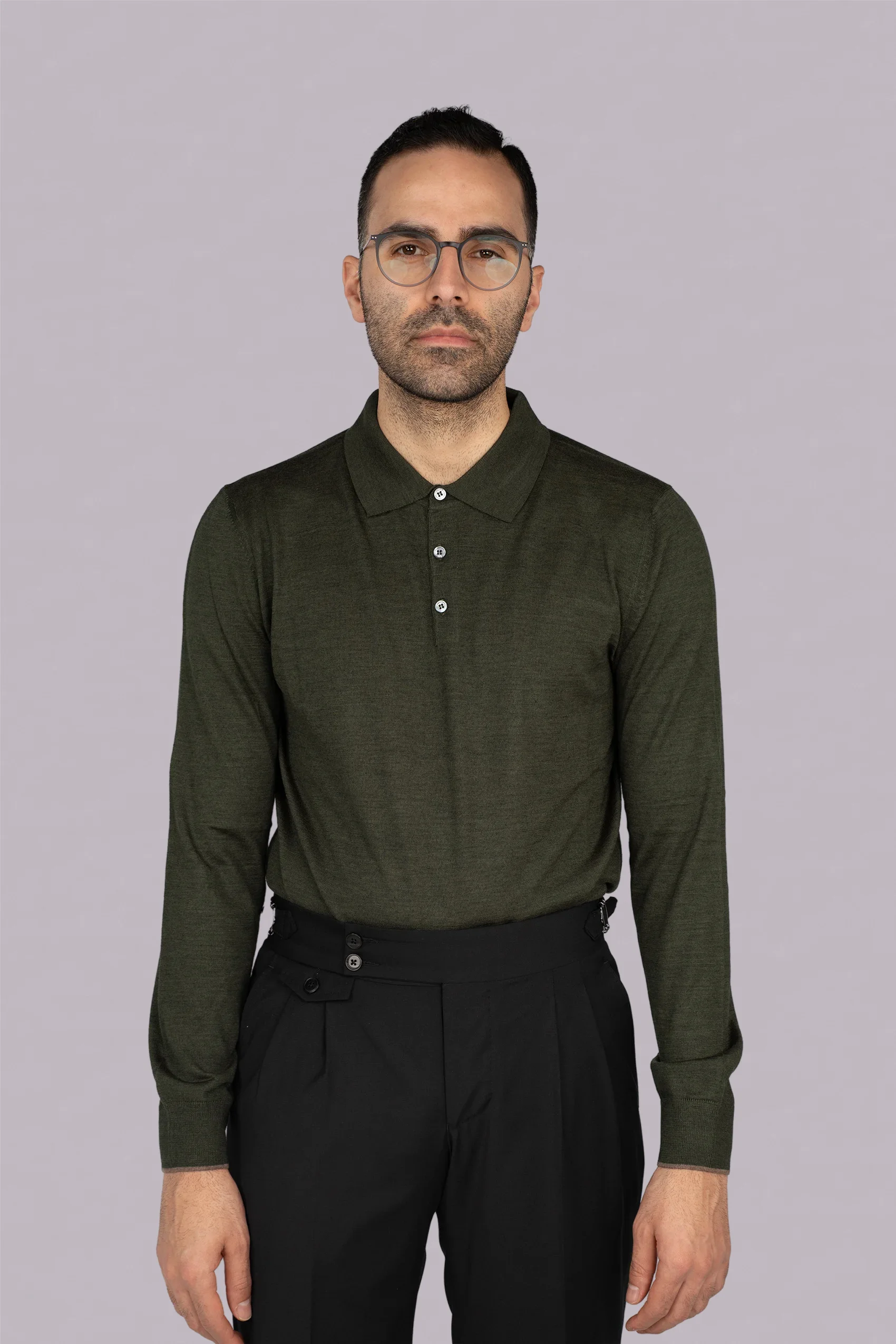 Dunkelgrüner italienischer Woll-Acryl-Pullover