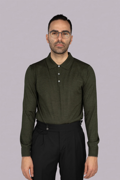 Dunkelgrüner italienischer Woll-Acryl-Pullover