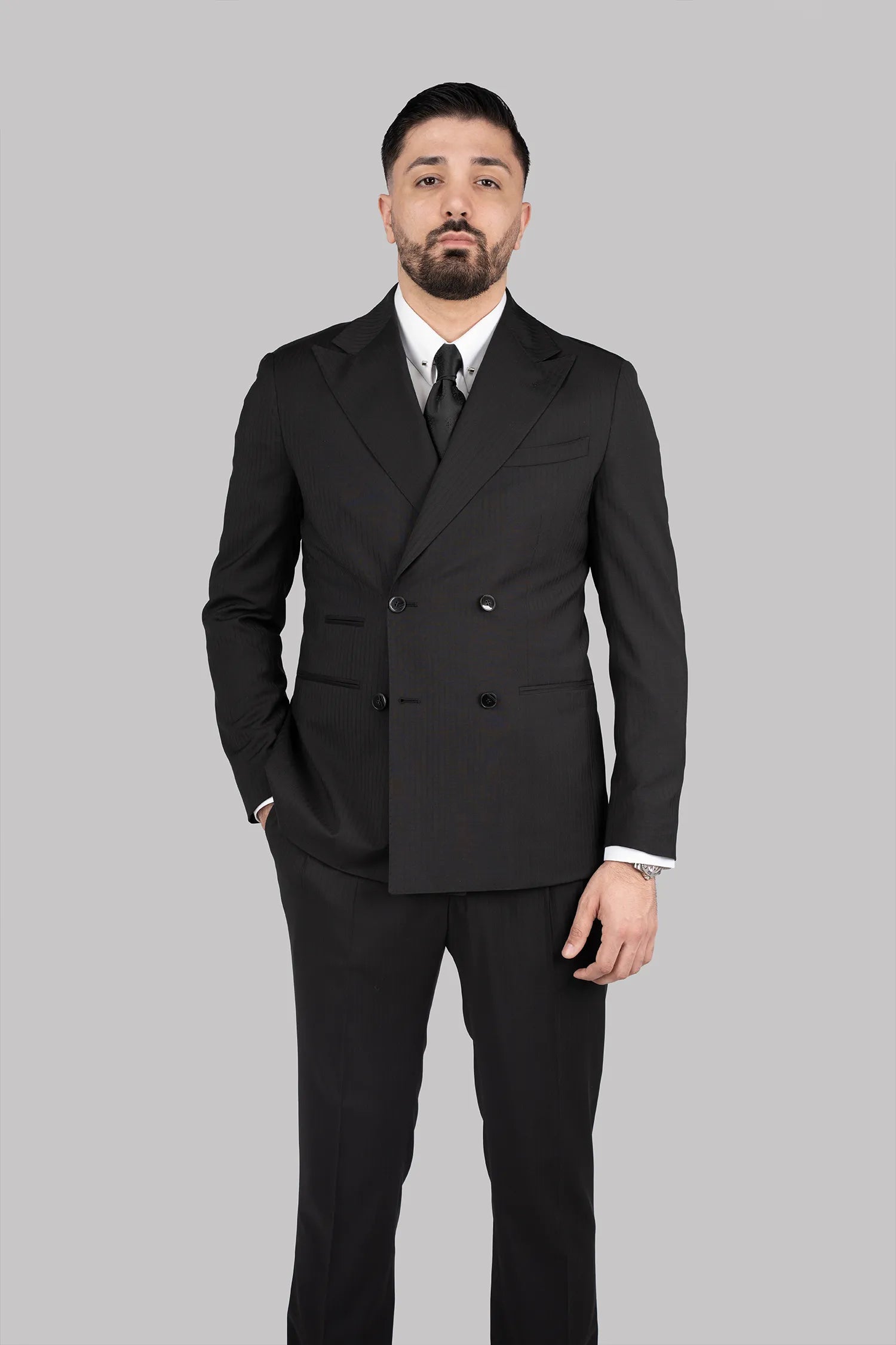 Schwarzer Zweiteiliger Woll-Anzug mit Tailored Fit