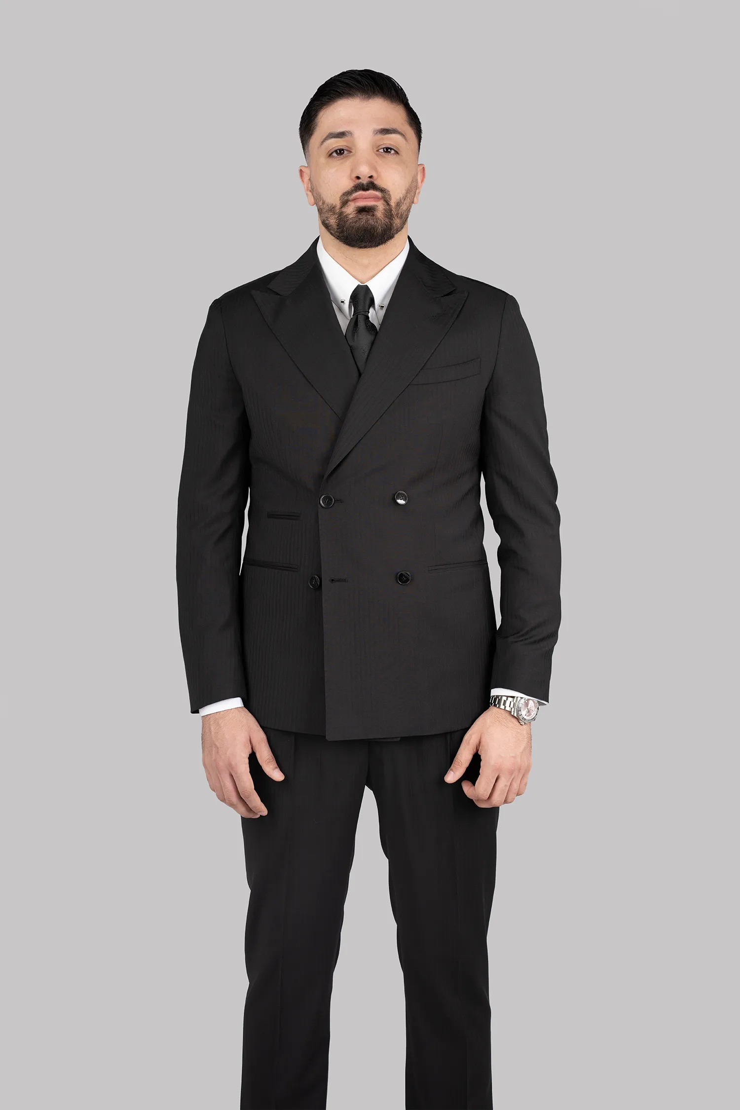 Schwarzer Zweiteiliger Woll-Anzug mit Tailored Fit