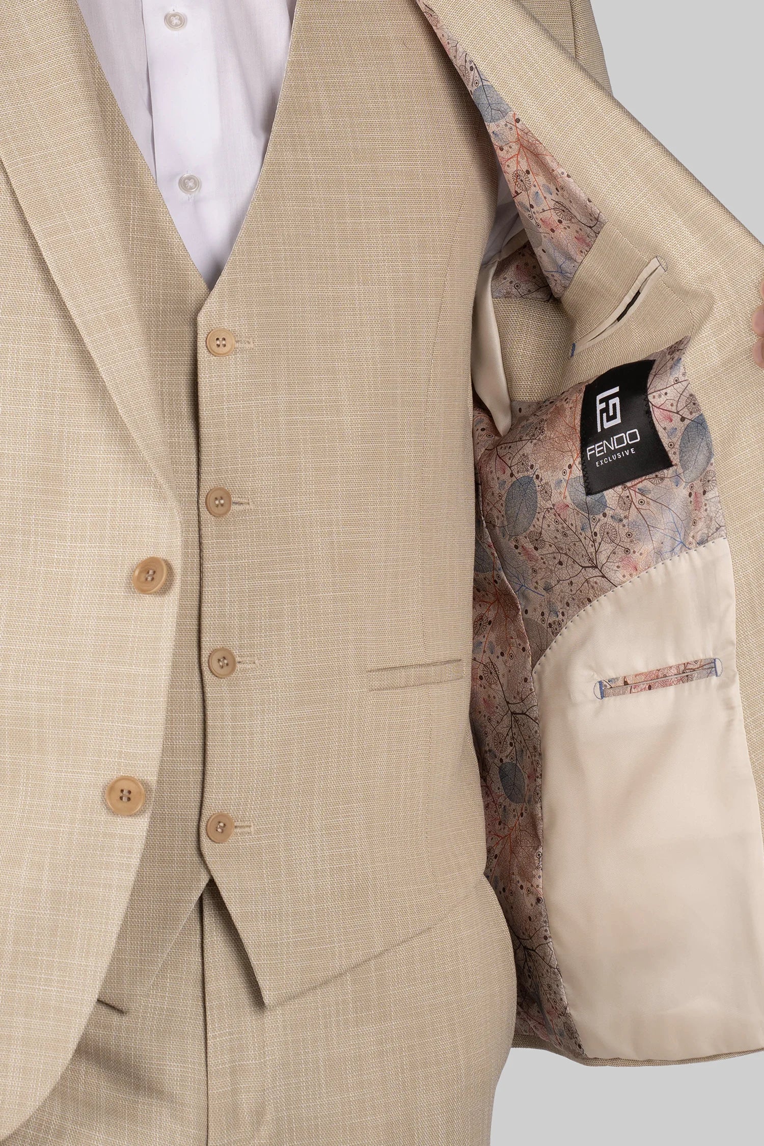 Beige Dreiteiliger -Anzug mit Tailored Fit