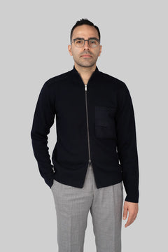 Schwarzer Zip-Up Pullover aus Wollmischung