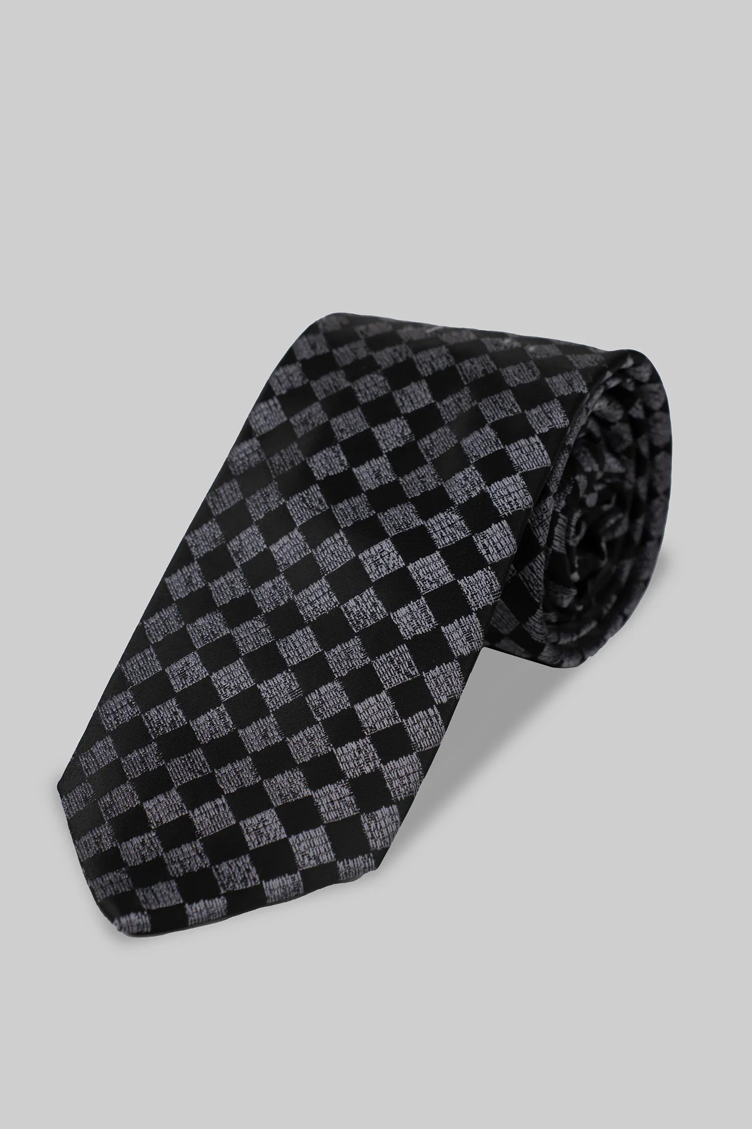Black checkered tie and microfiber pocket square