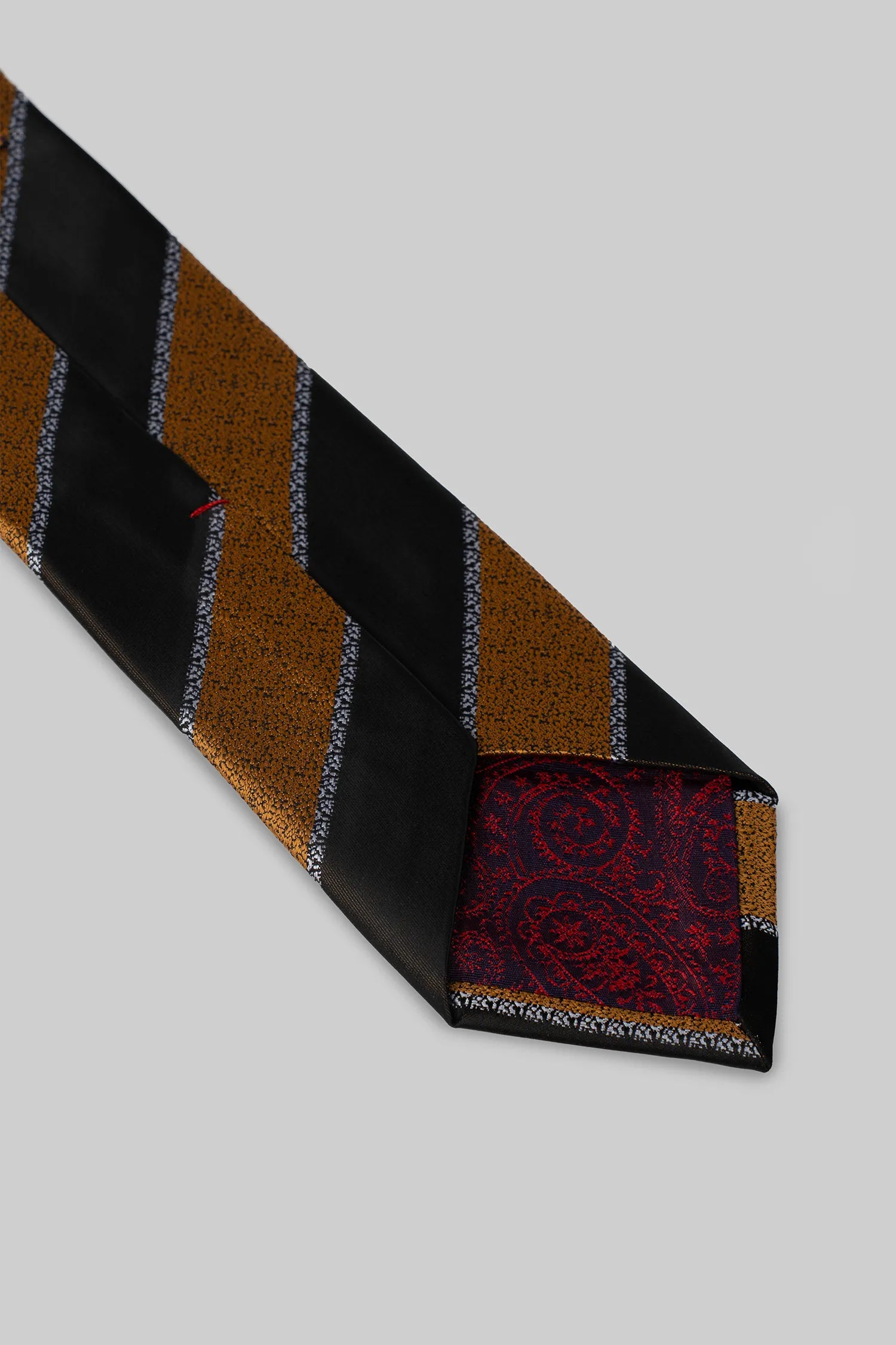 Brown and yellow striped microfiber tie and pocket square