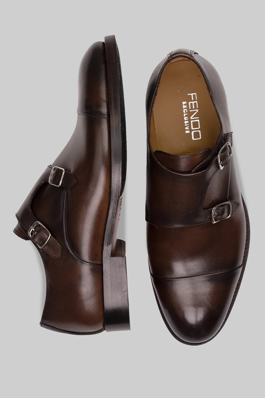 Brauner Double Monk-Schuh aus Kalbsleder