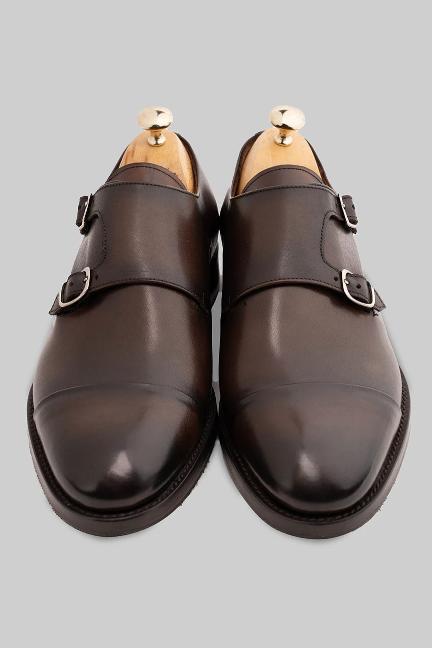 Brauner Double Monk-Schuh aus Kalbsleder