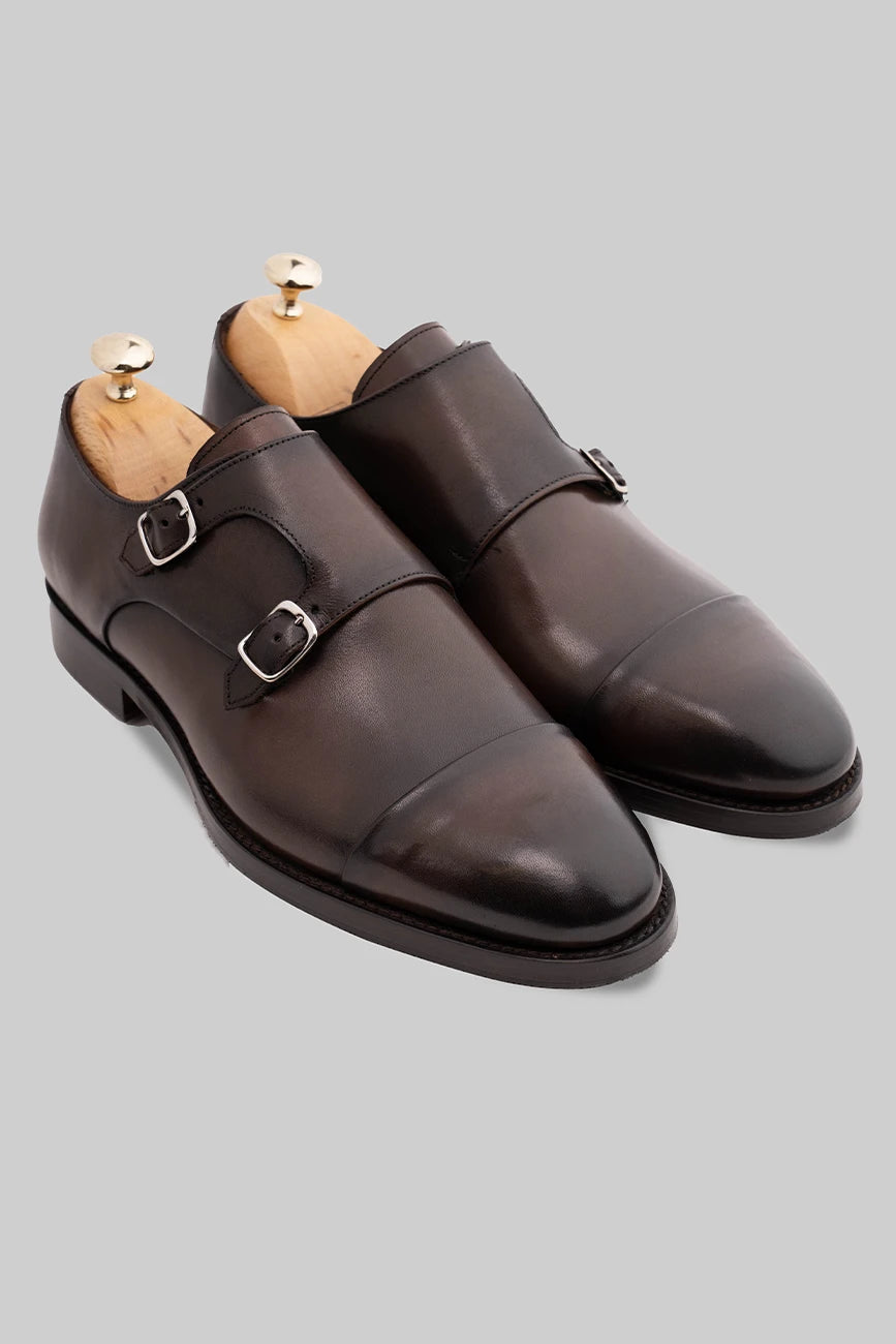 Brauner Double Monk-Schuh aus Kalbsleder