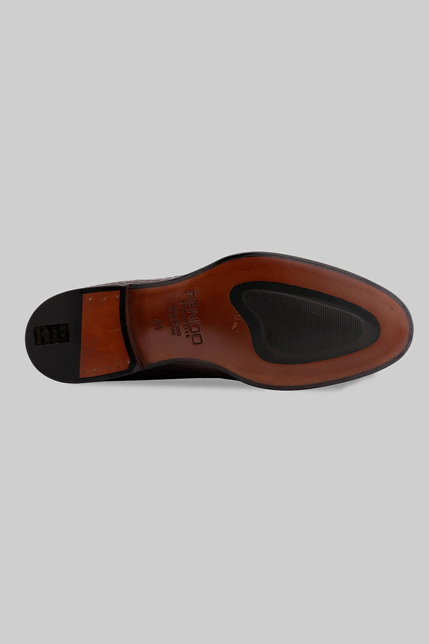 Brauner Penny Loafer aus Kalbsleder mit Kroko-Prägung