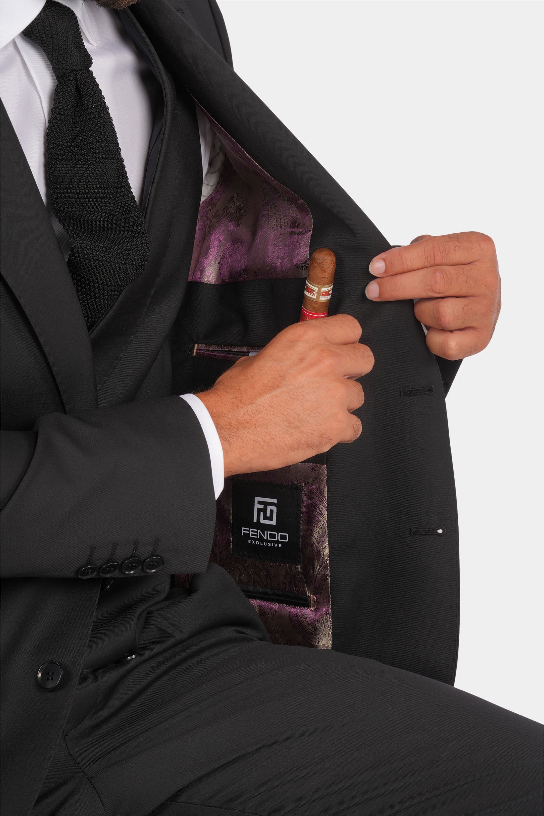 Schwarzer Slim Fit Einreiher Dreiteiliger Anzug aus Wolle