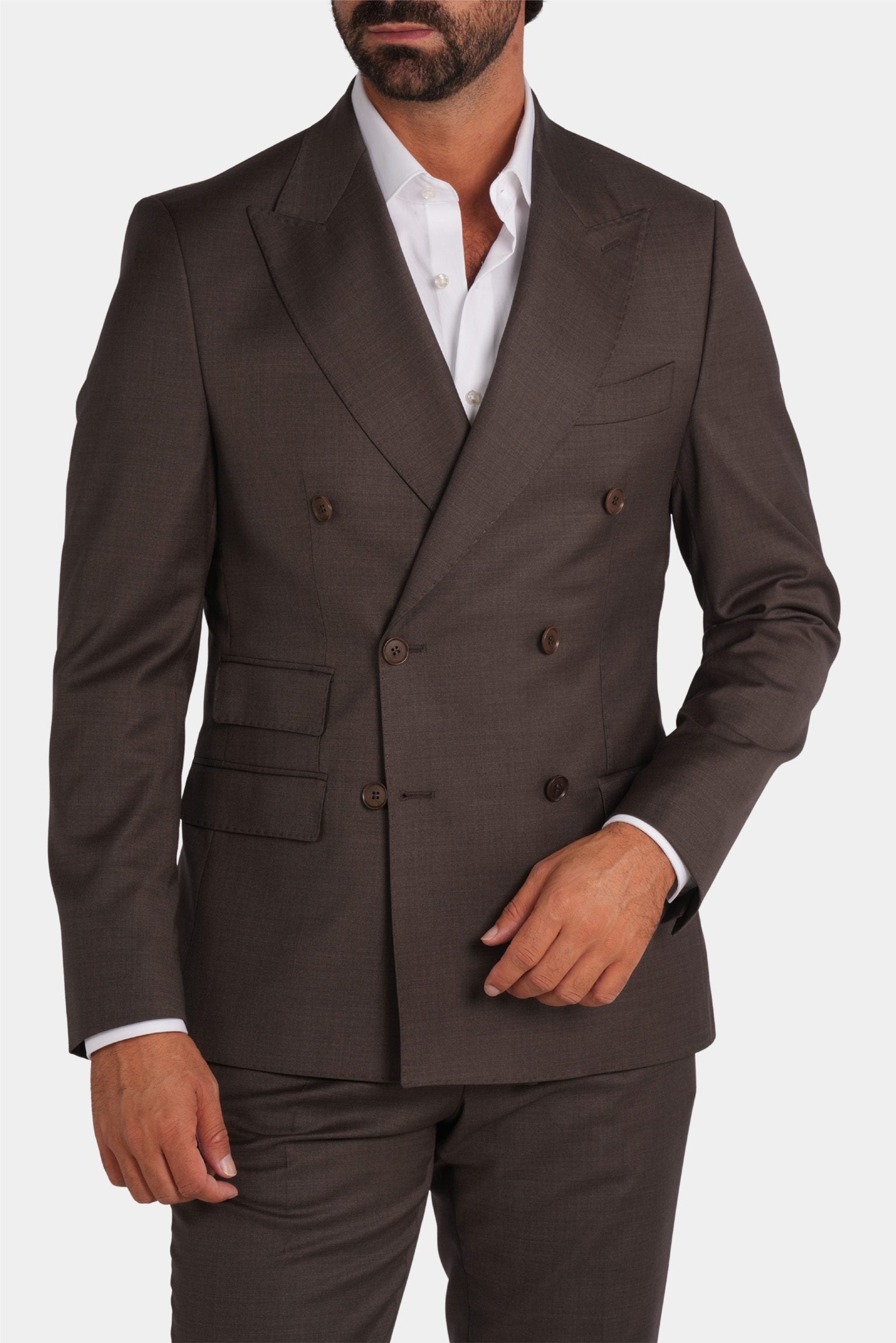 Brauner Slim Fit Zweireiher Anzug aus Wolle