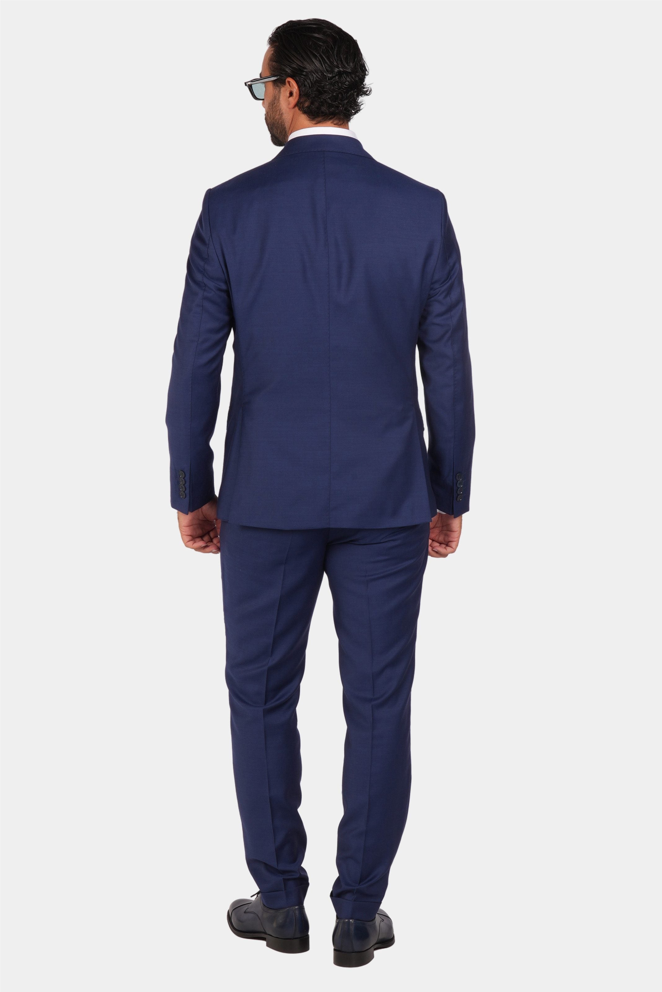 Blauer Slim Fit Zweireiher Anzug aus Wolle