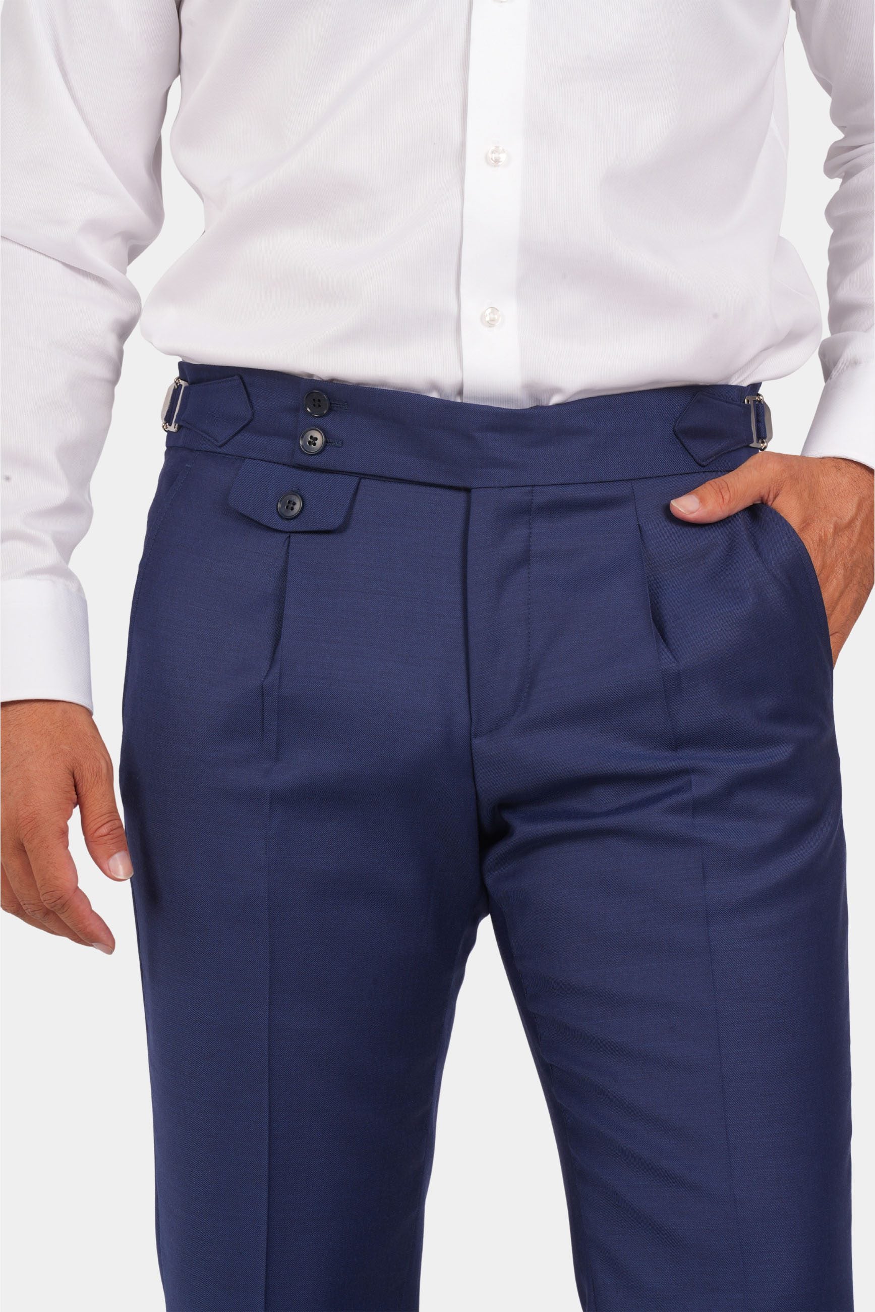Blauer Slim Fit Zweireiher Anzug aus Wolle