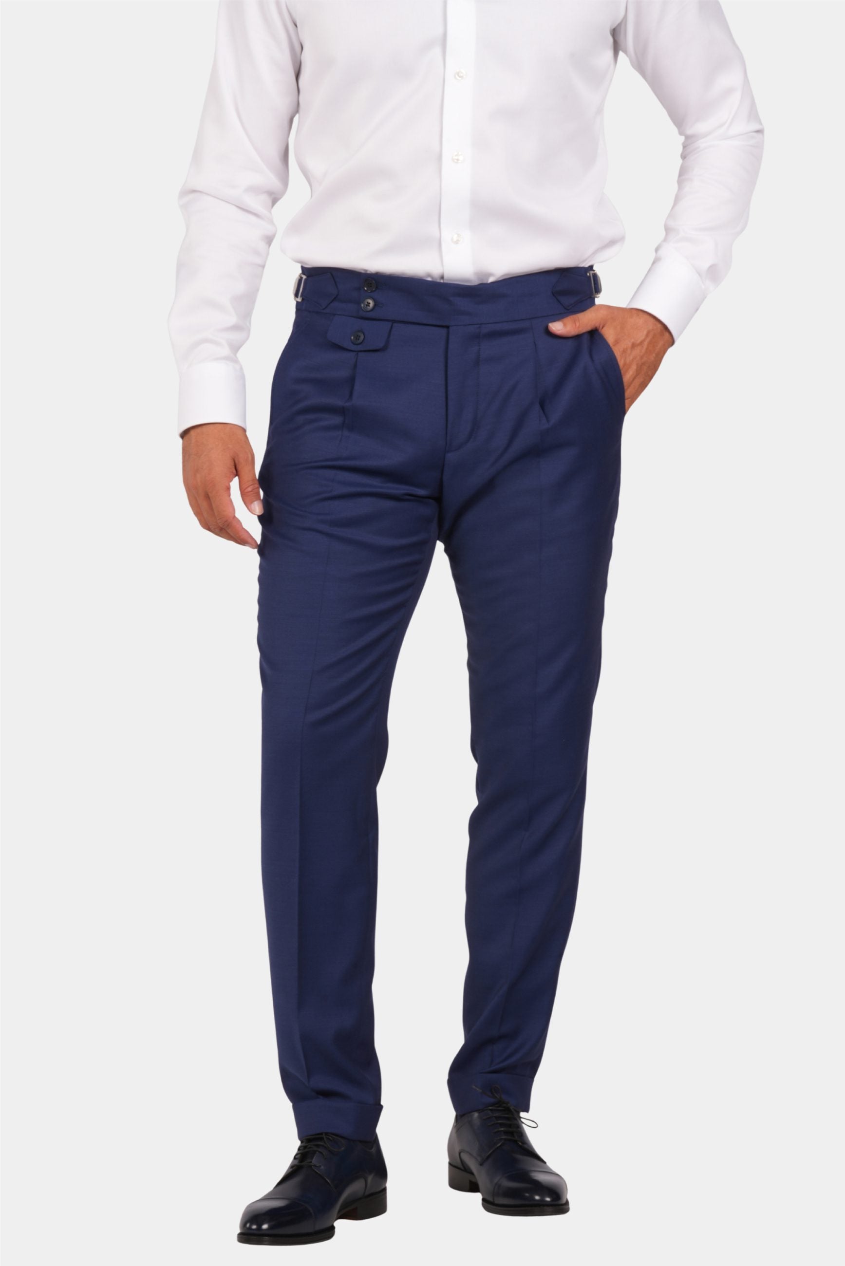 Blauer Slim Fit Zweireiher Anzug aus Wolle