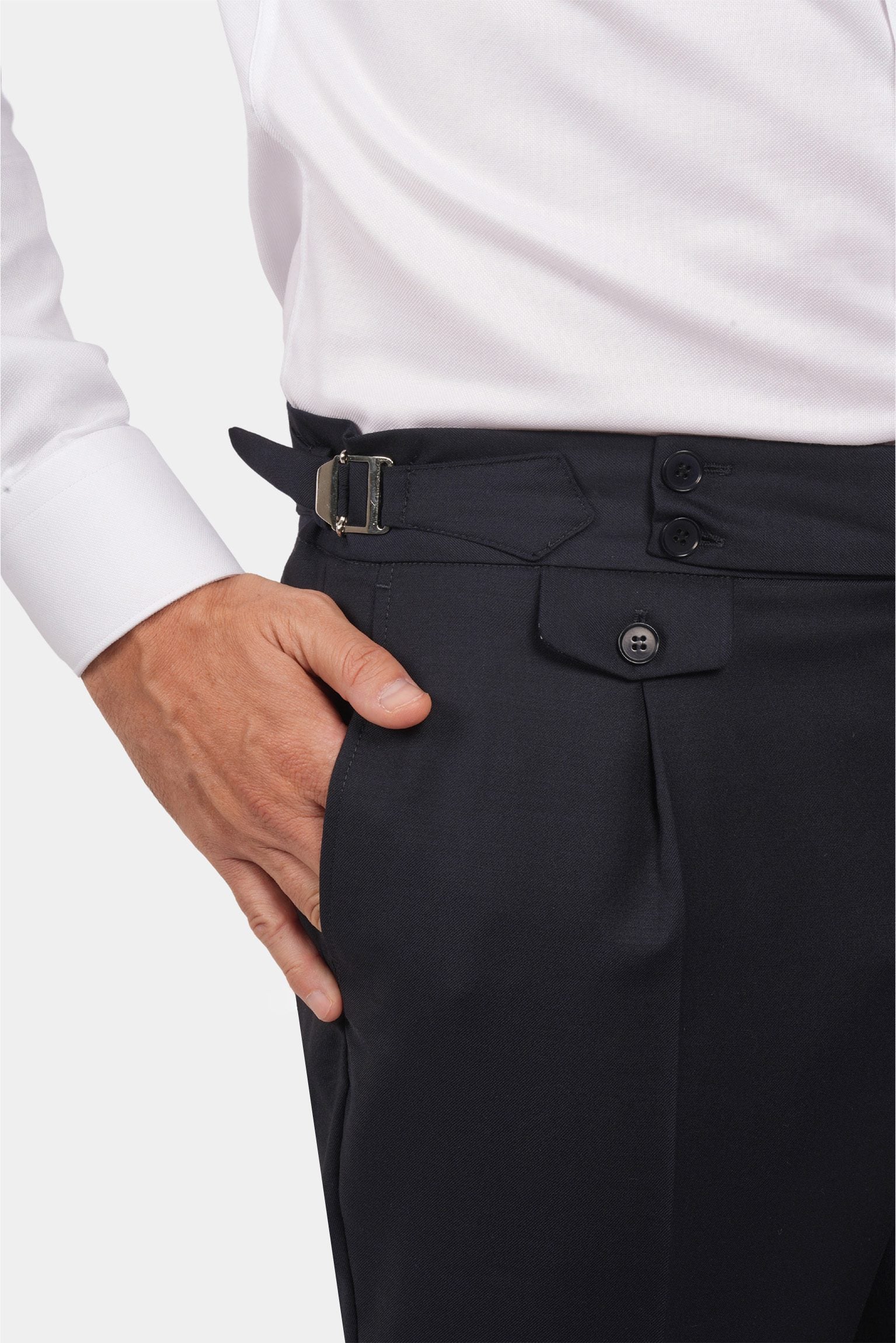 Dunkelblauer Slim Fit Zweireiher Anzug aus Wolle
