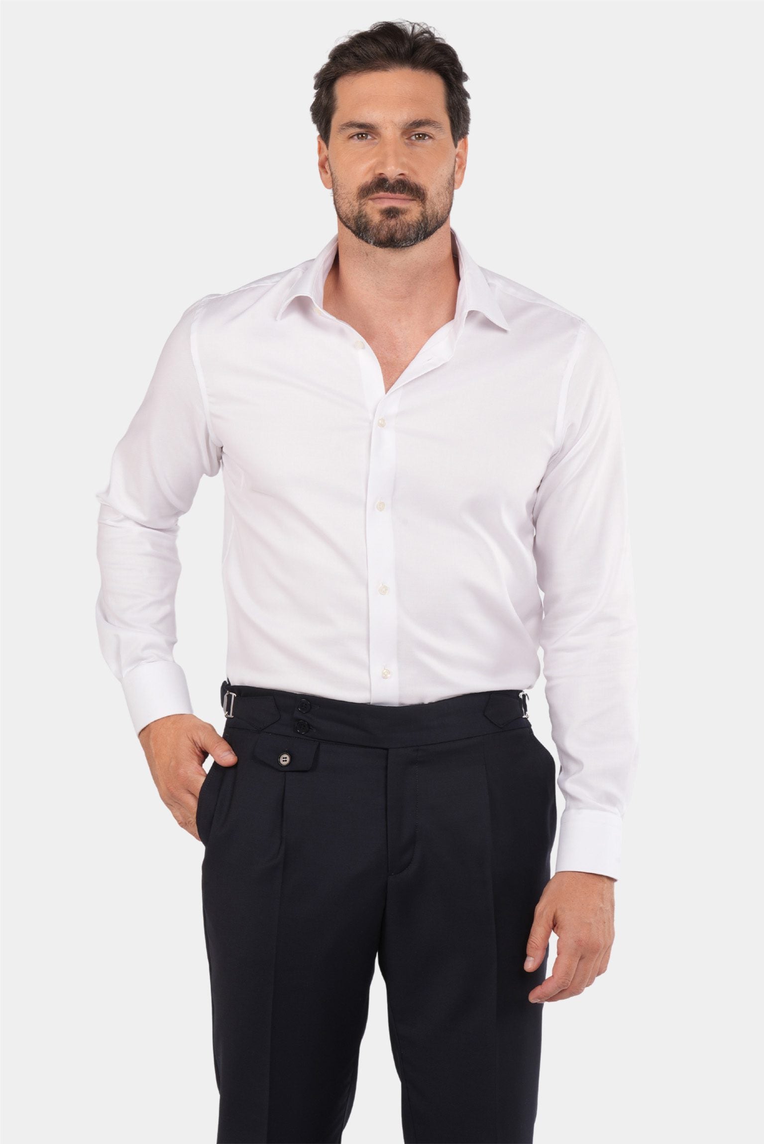 Dunkelblauer Slim Fit Zweireiher Anzug aus Wolle