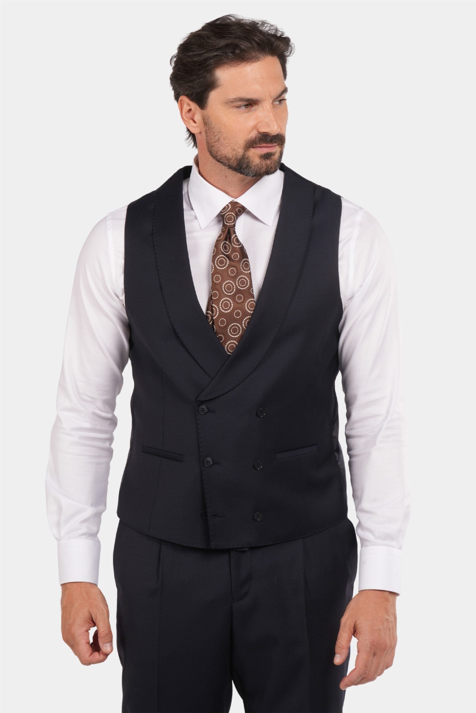 Dunkelblauer Slim Fit Dreiteiliger Anzug aus Wolle